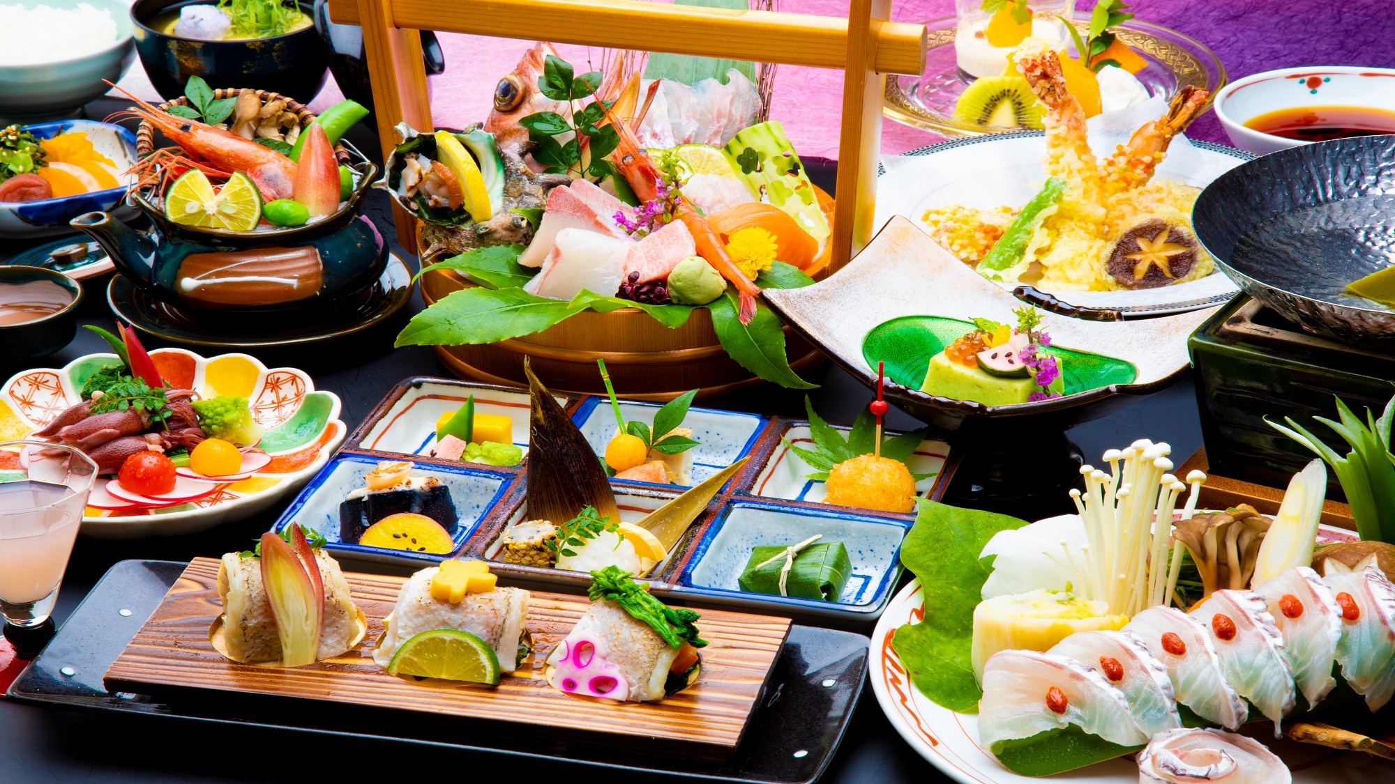 Hình ảnh một bữa ăn kaiseki đặc biệt với các món cá theo mùa.