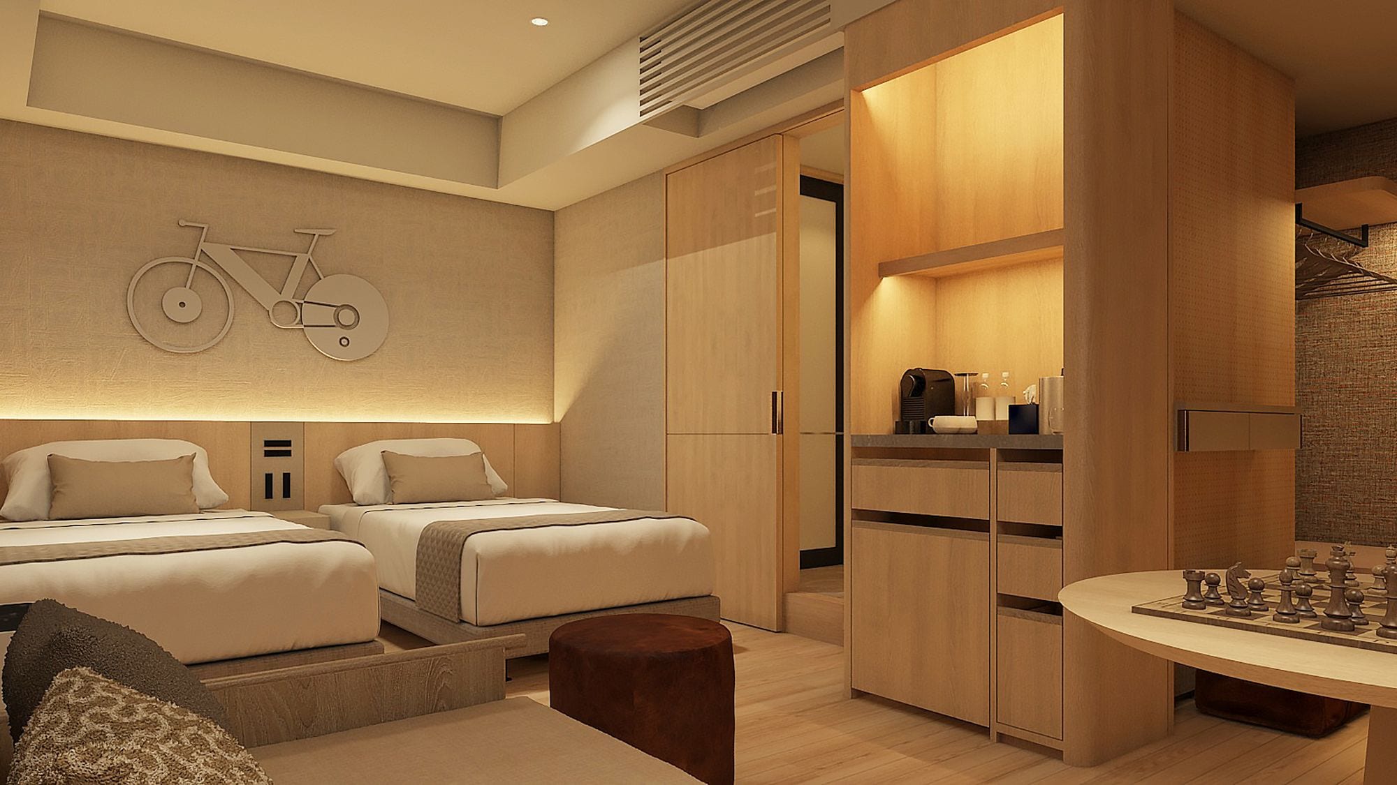 Superior Twin Cycling Room (with shower booth) *This is an image.