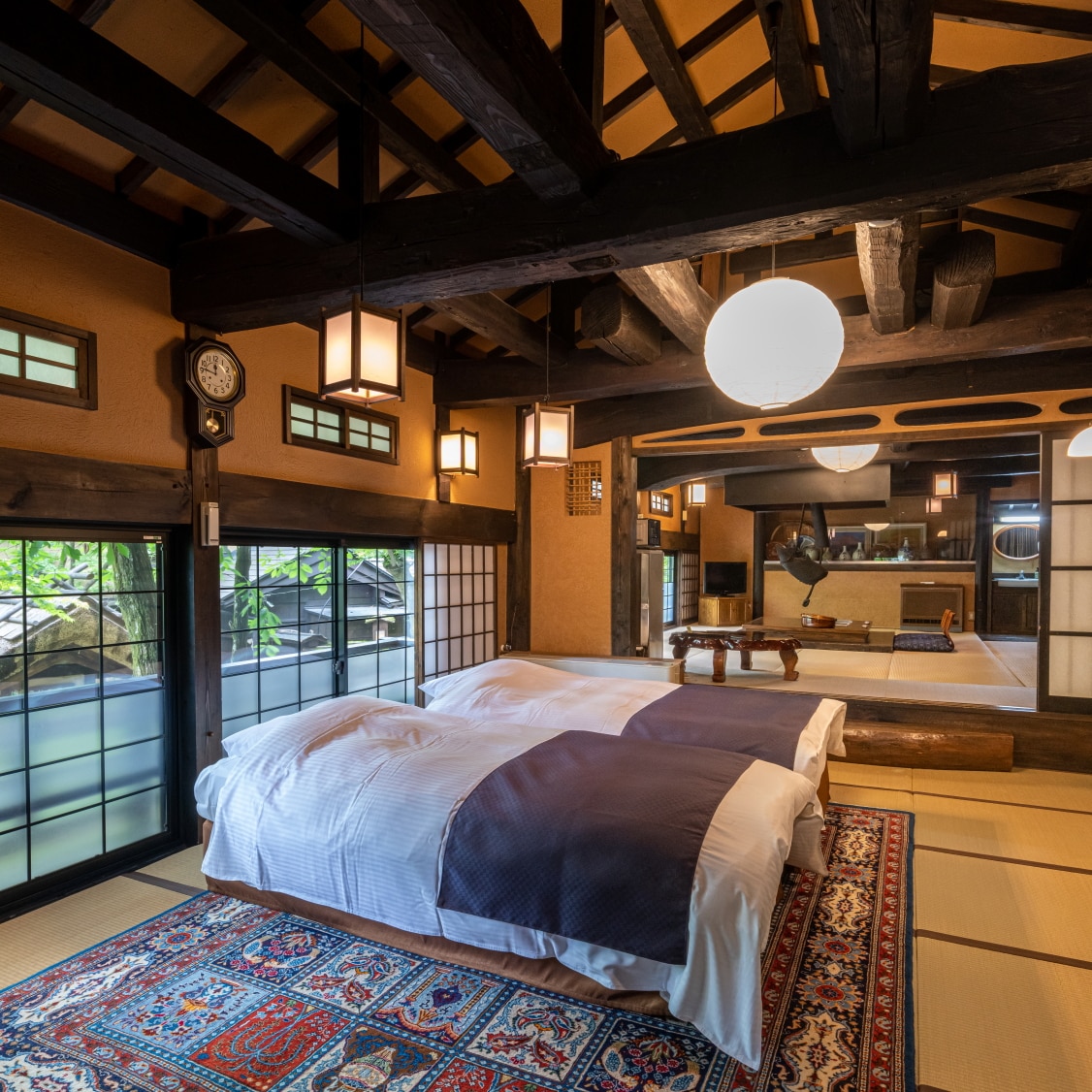 [Away] Kazebo_Accommodates up to 6 adults / Japanese-Western style twin bed / 3 people-futon / with hot spring bath