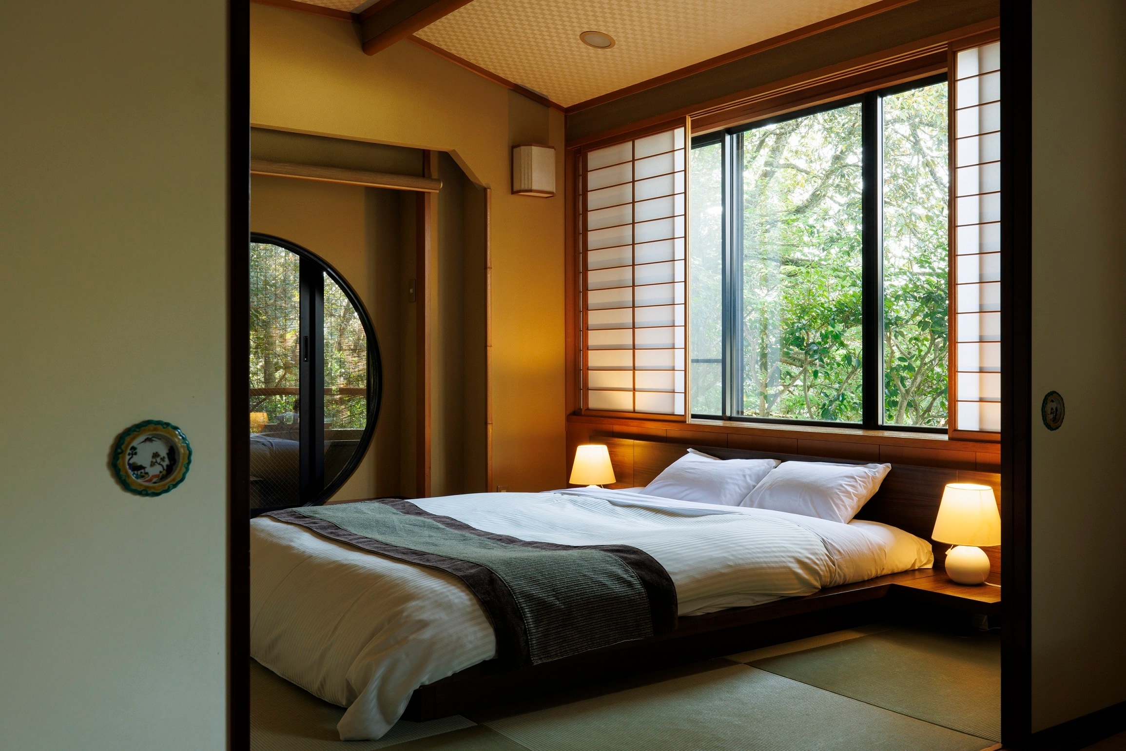 [Main building: Guest room with ceramic open-air bath] (Room 412) The room has one double bed.