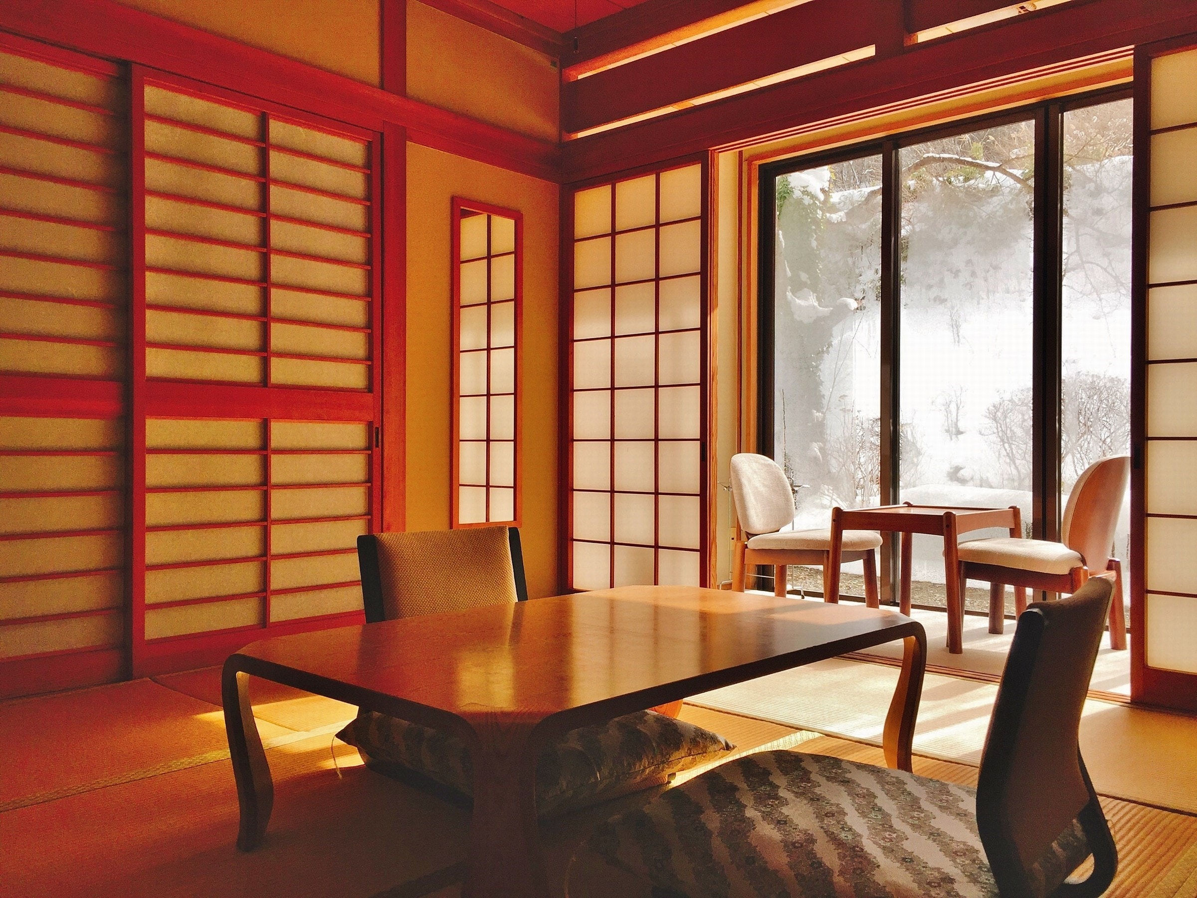 West Wing 10 tatami room with hinoki bath (non-hot spring) and toilet [Winter view]
