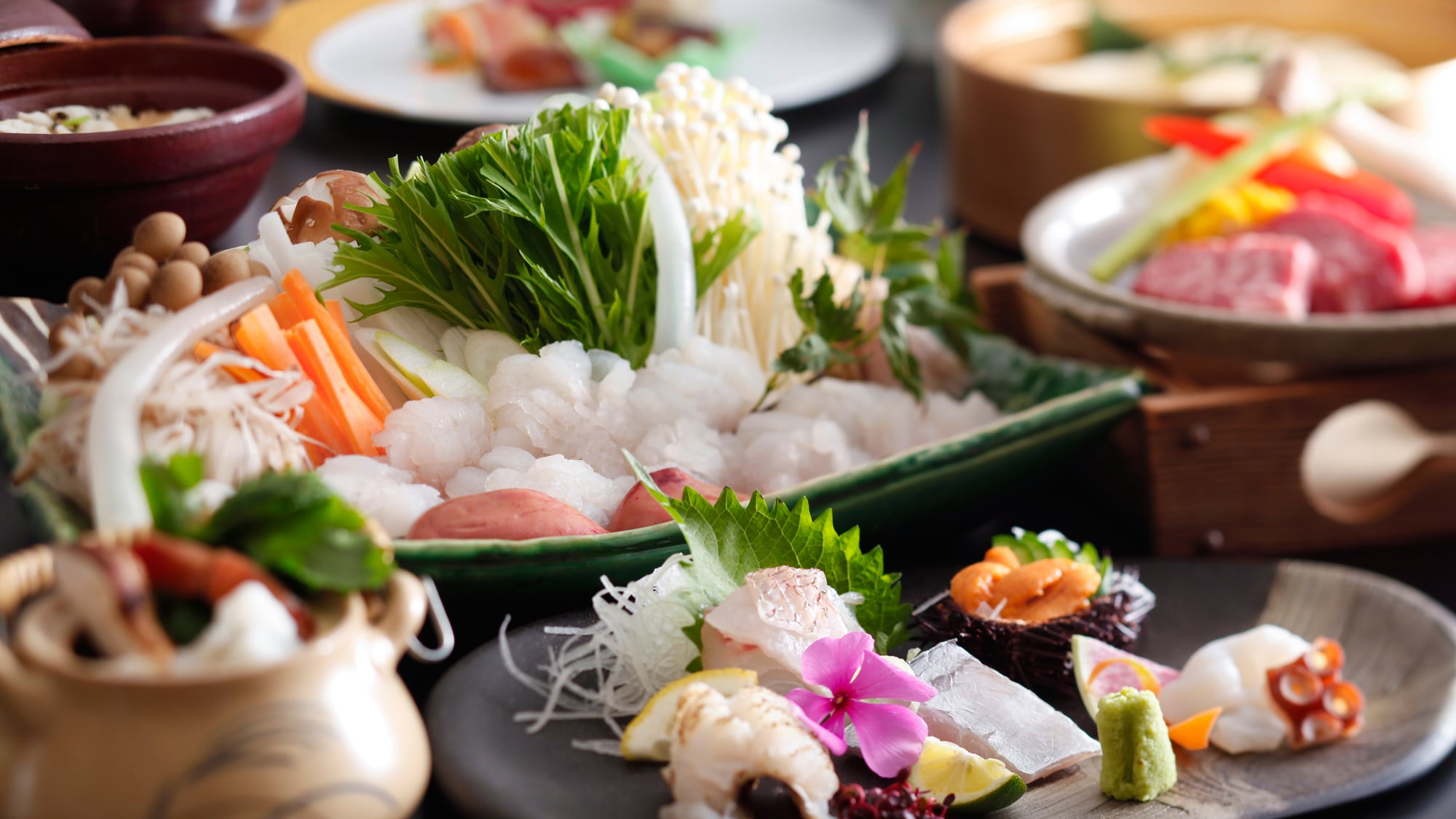 Kaiseki dinner featuring Kinshu Hamo and Awaji beef <Food image>