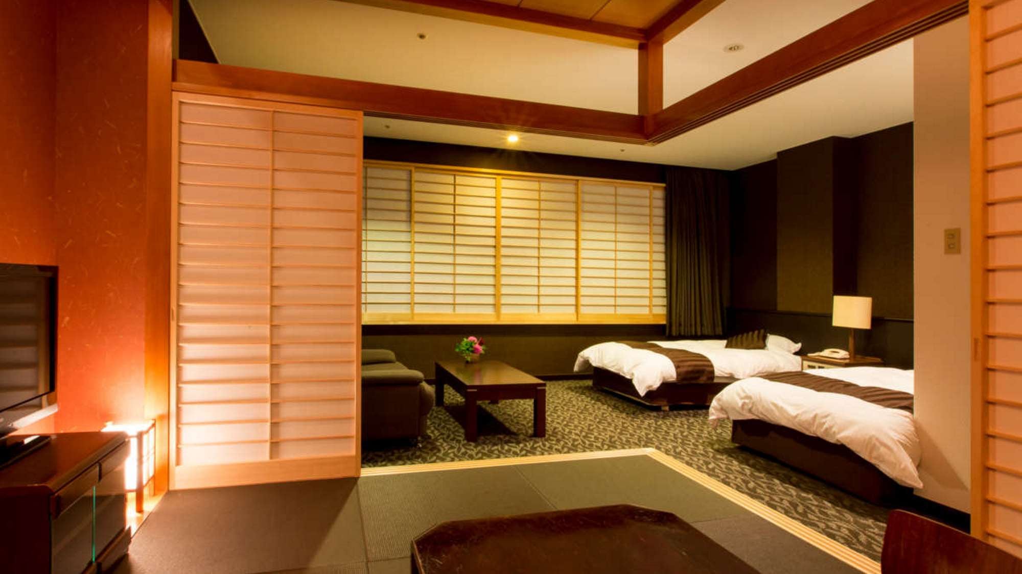 <방> 일본과 서양실 세미 스위트 (48㎡) 다크 브라운베이스의 차분한 색조.