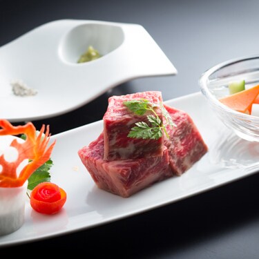 Specially selected Wagyu beef on hot stone