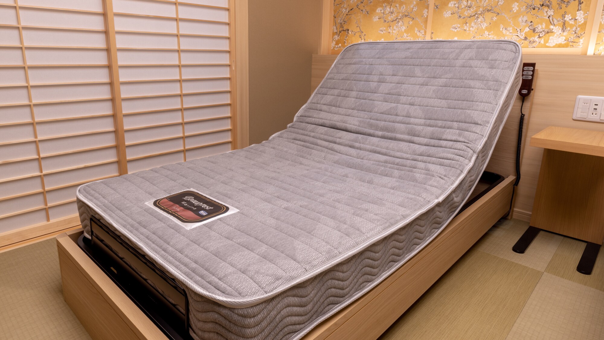The bed is a Simmons electric reclining bed.