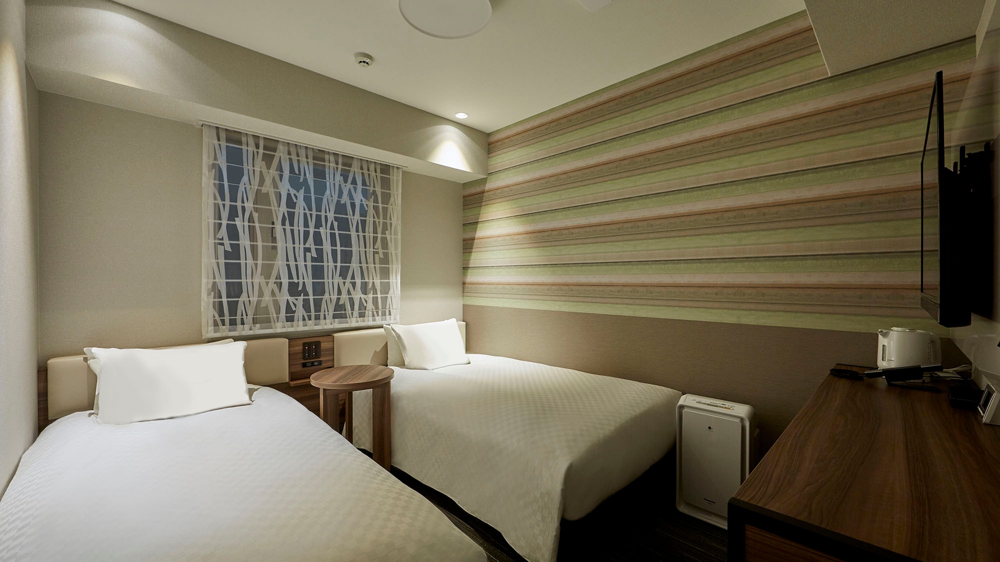 ■緊湊型雙床房：有16.1㎡、110㎝×195cm、96㎝×195cm（席夢思制）三種。