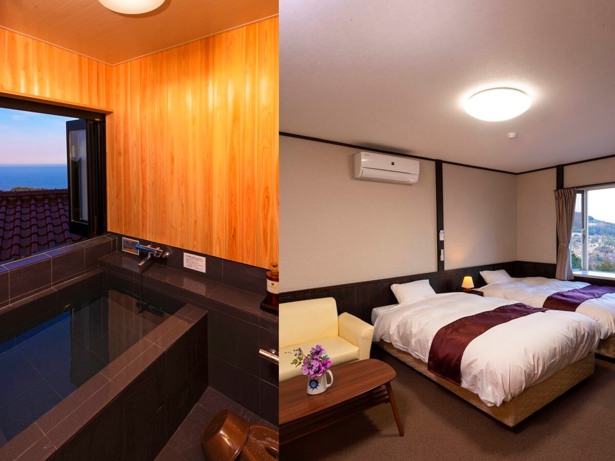 Twin room with semi-open-air bath