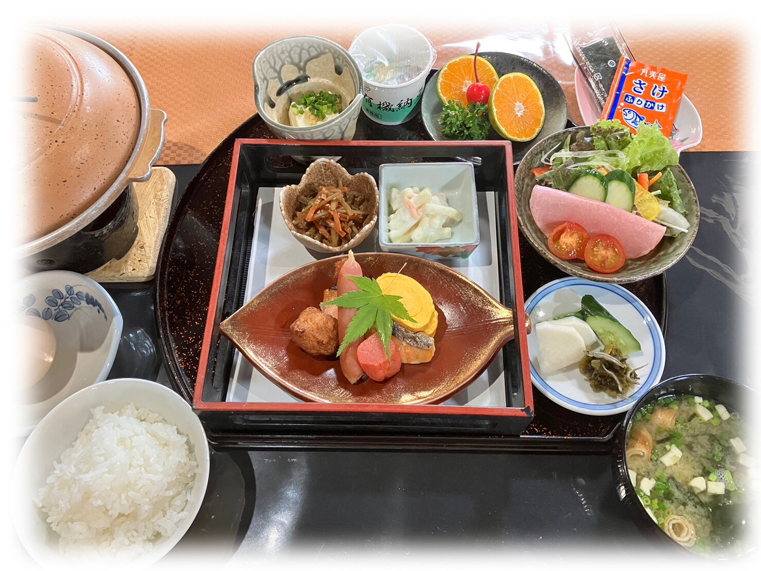 "Breakfast at a Japanese Inn" is an actual example of a day's breakfast.