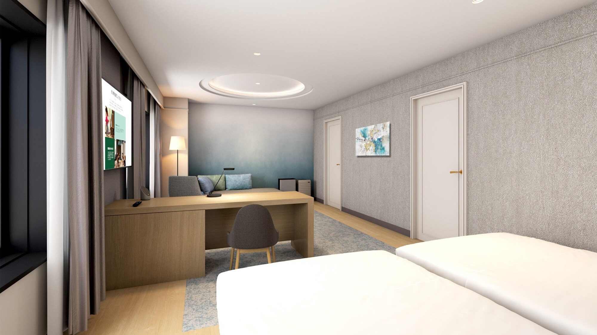 The suite is a spacious 46㎡, with a comfortable living area to ensure a quality stay.