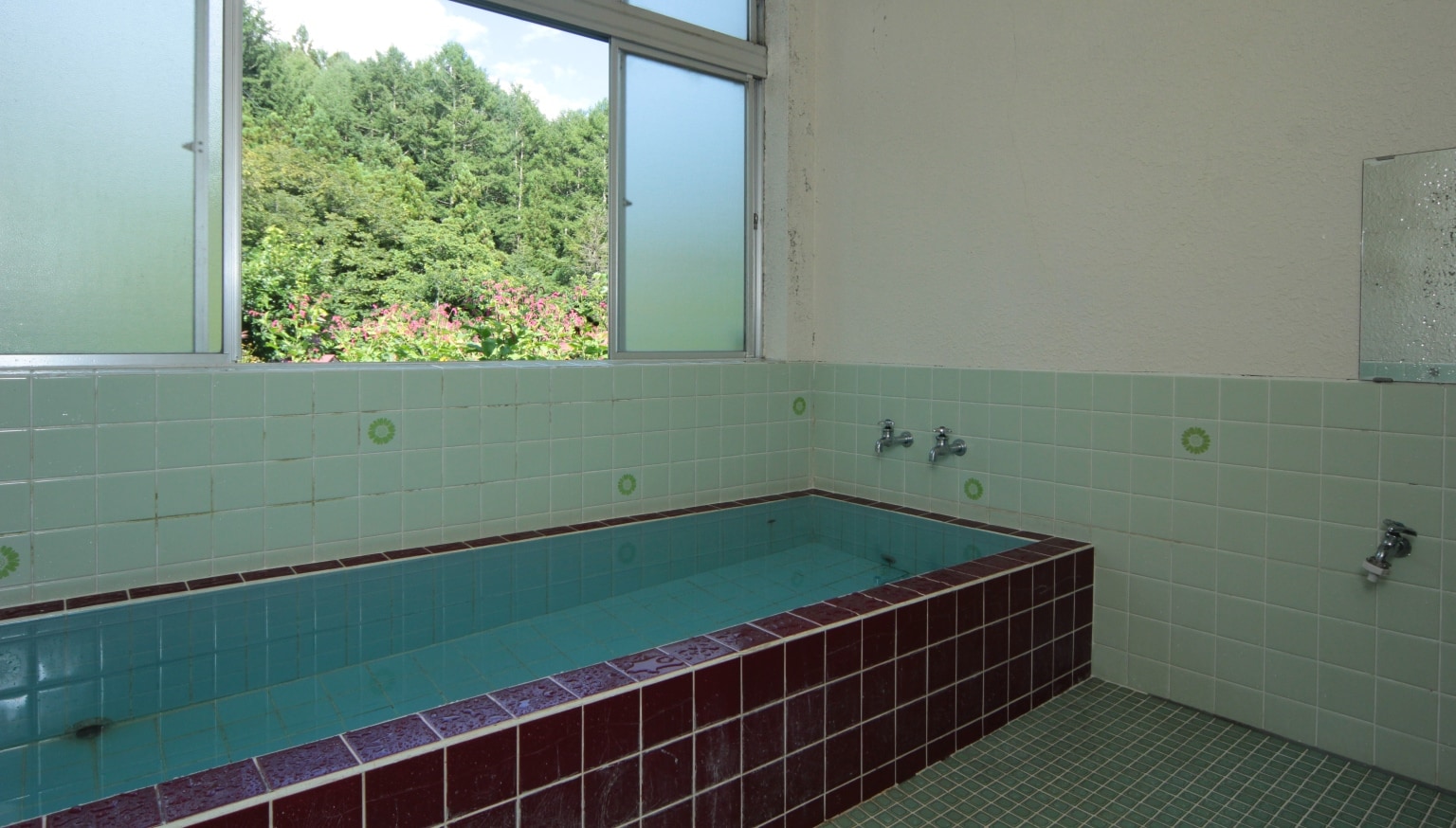 [Kamar mandi pria] Di luar jendela, Anda dapat melihat alam subur Desa Katashina.