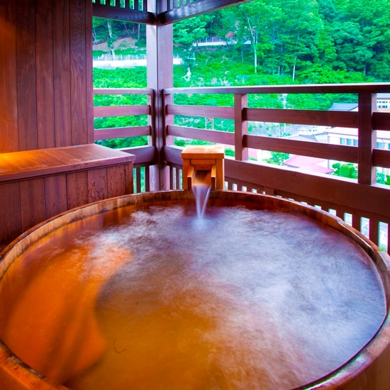 Open-air bath in the guest room at Tsuki Kagari