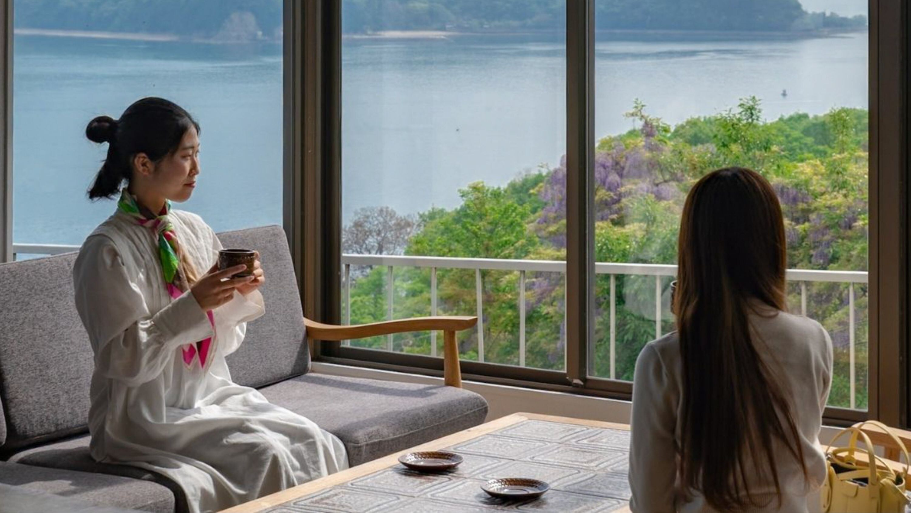 Large dining hall with a view of the sea