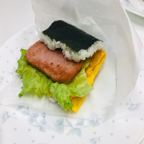 The famous pork egg rice ball.