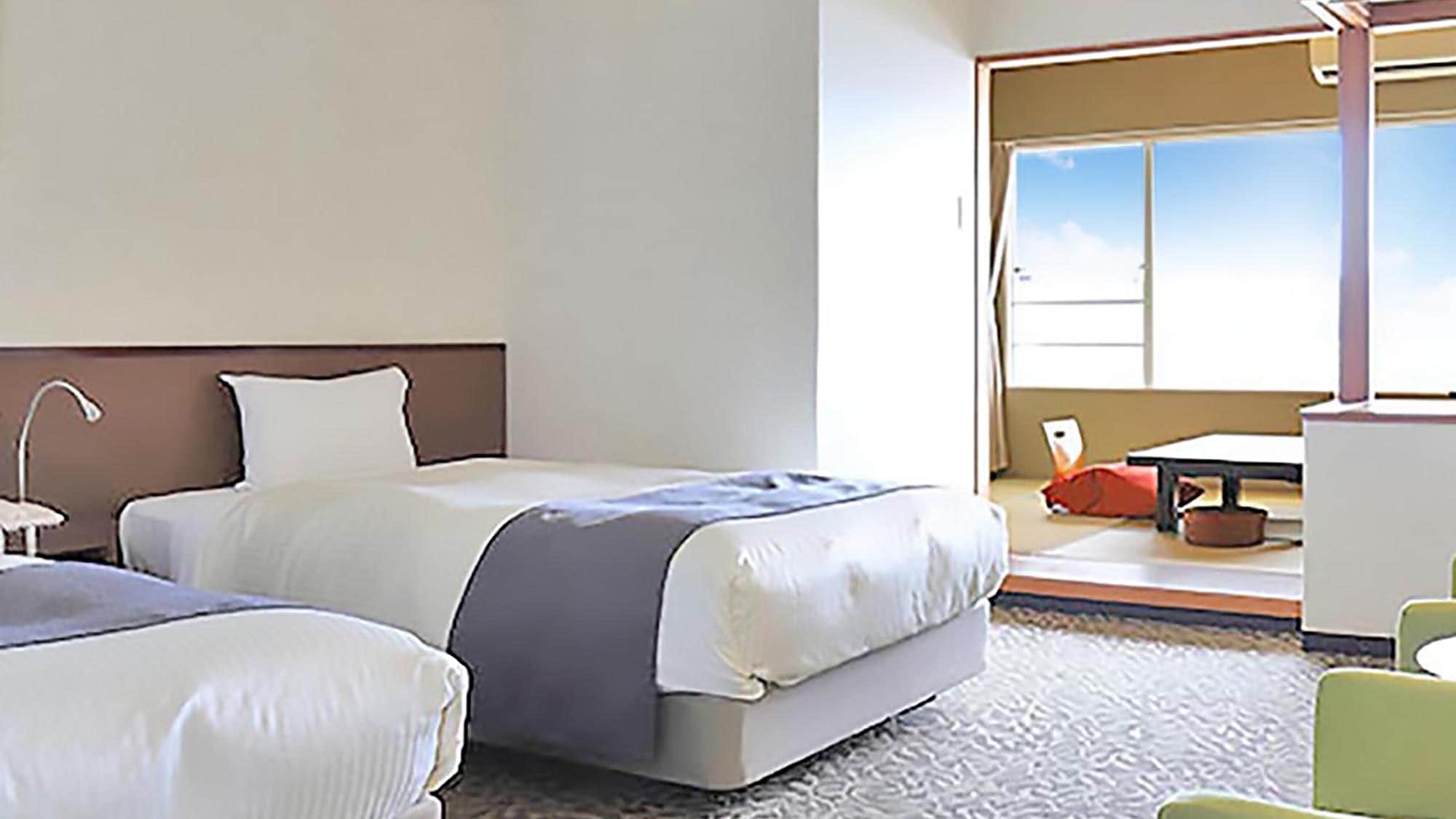 Upgrade Japanese-Western style room [Western-style twin room + Japanese-style room 7.5 tatami mats] (No smoking)