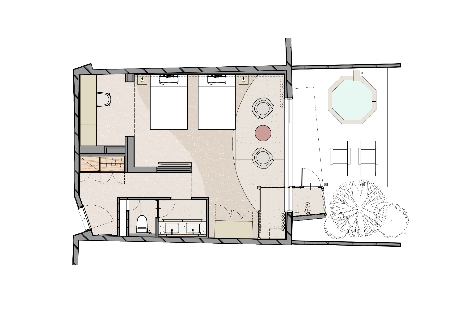 [Hollywood Twin with open-air bath] (102-103) Floor plan