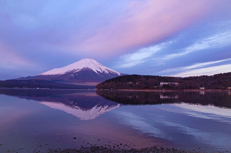 Inverted Fuji covered with snow early in the morning