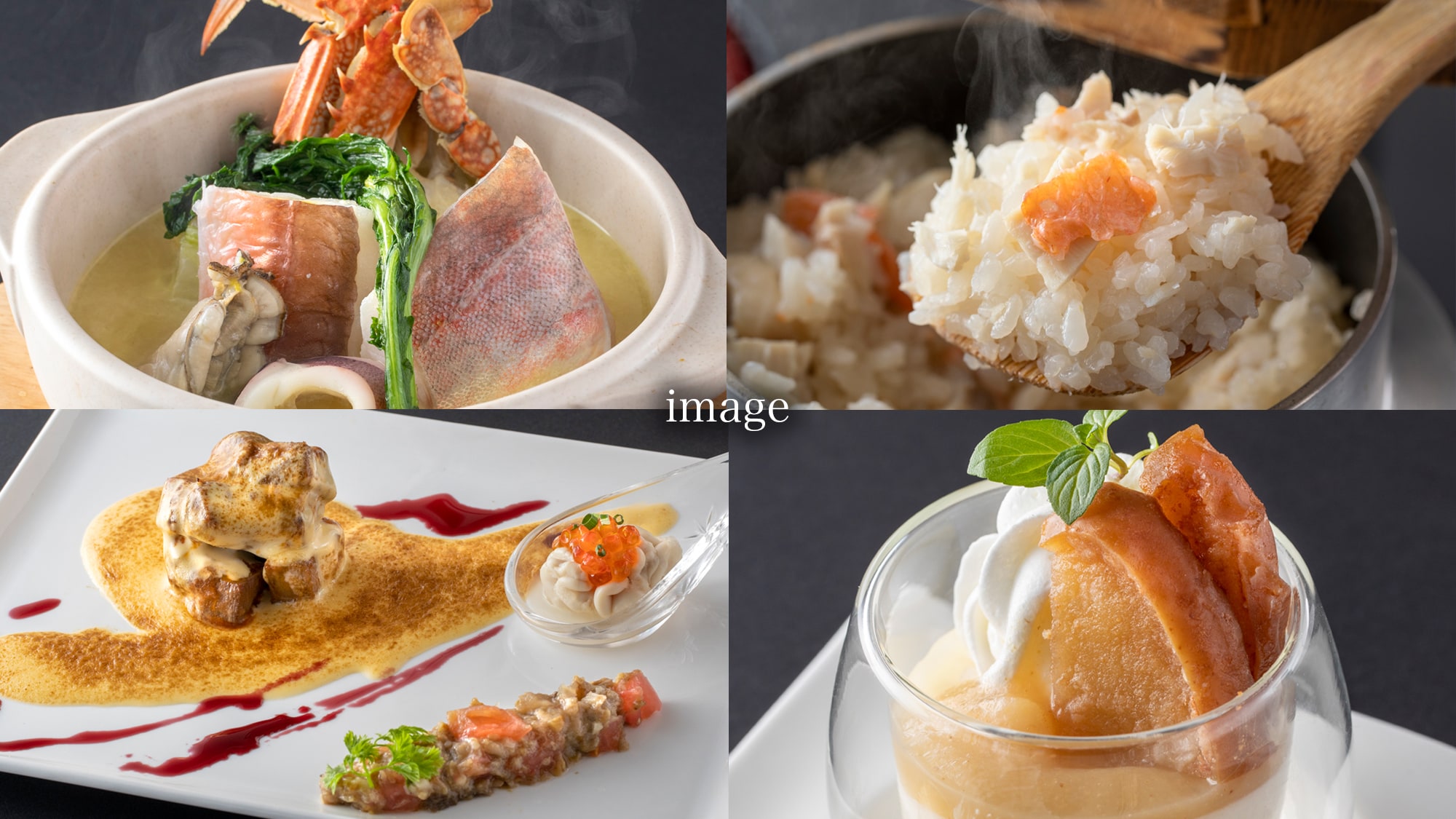 Bữa tối Ví dụ về bữa tối: Bữa tối kết hợp Nhật Bản-phương Tây với hải sản theo mùa của Izu và các sản phẩm từ núi