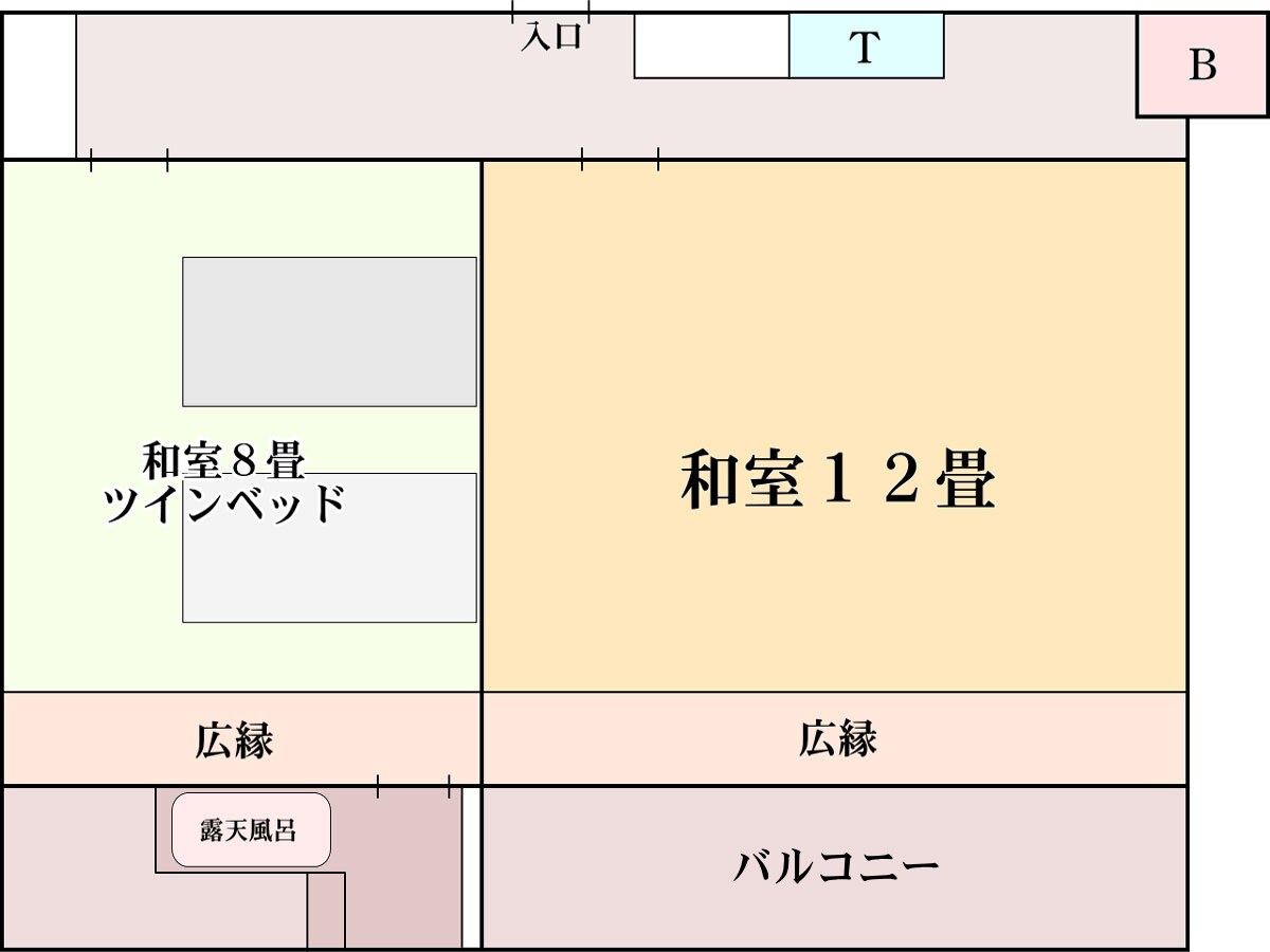 [Two-room room B / open-air bath & balcony] Sea side Japanese-style room 12 tatami mats + Japanese-style room twin
