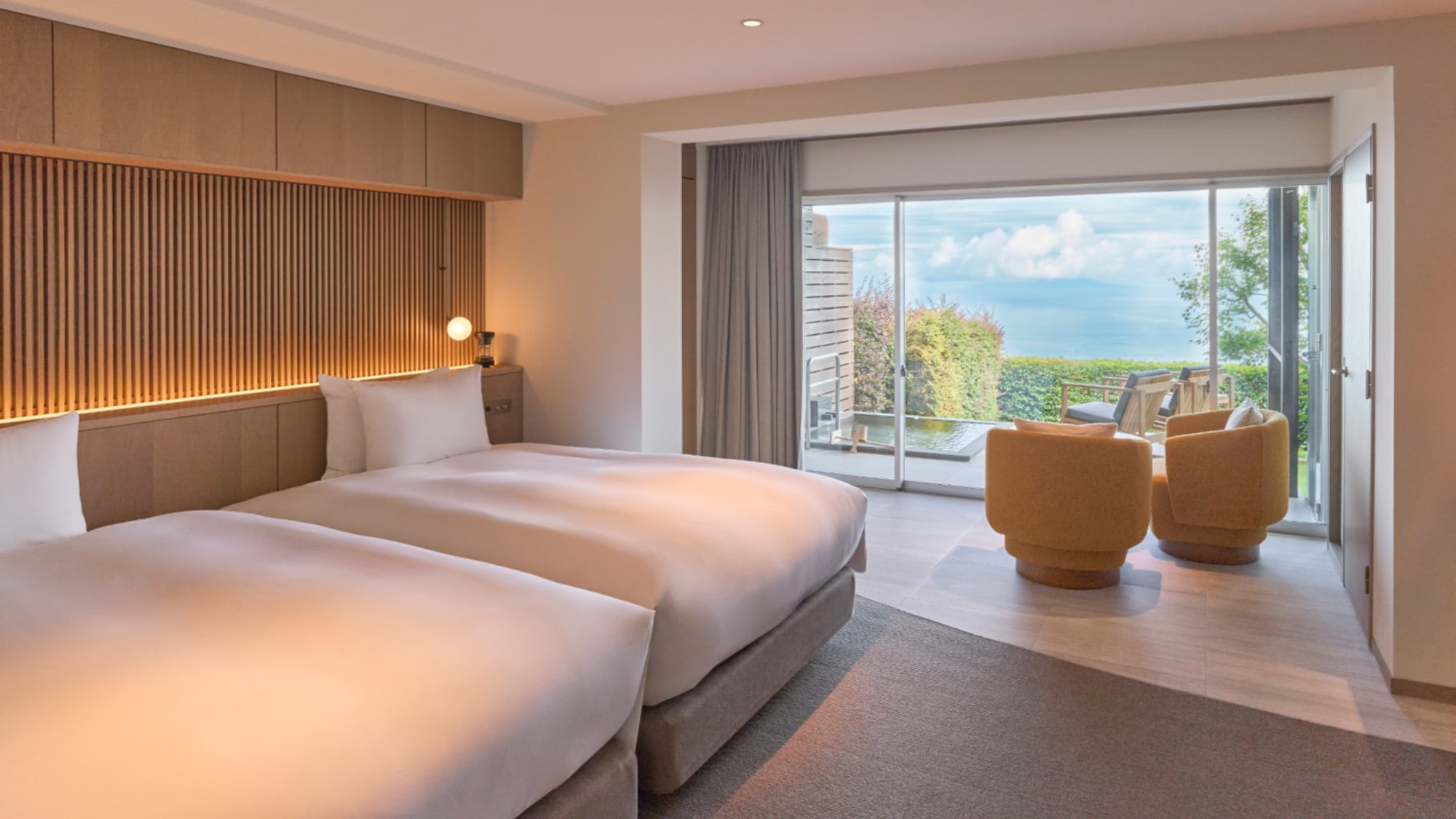 【好萊塢雙床房+露天浴池】在包租露天浴池中忘卻時間的客房