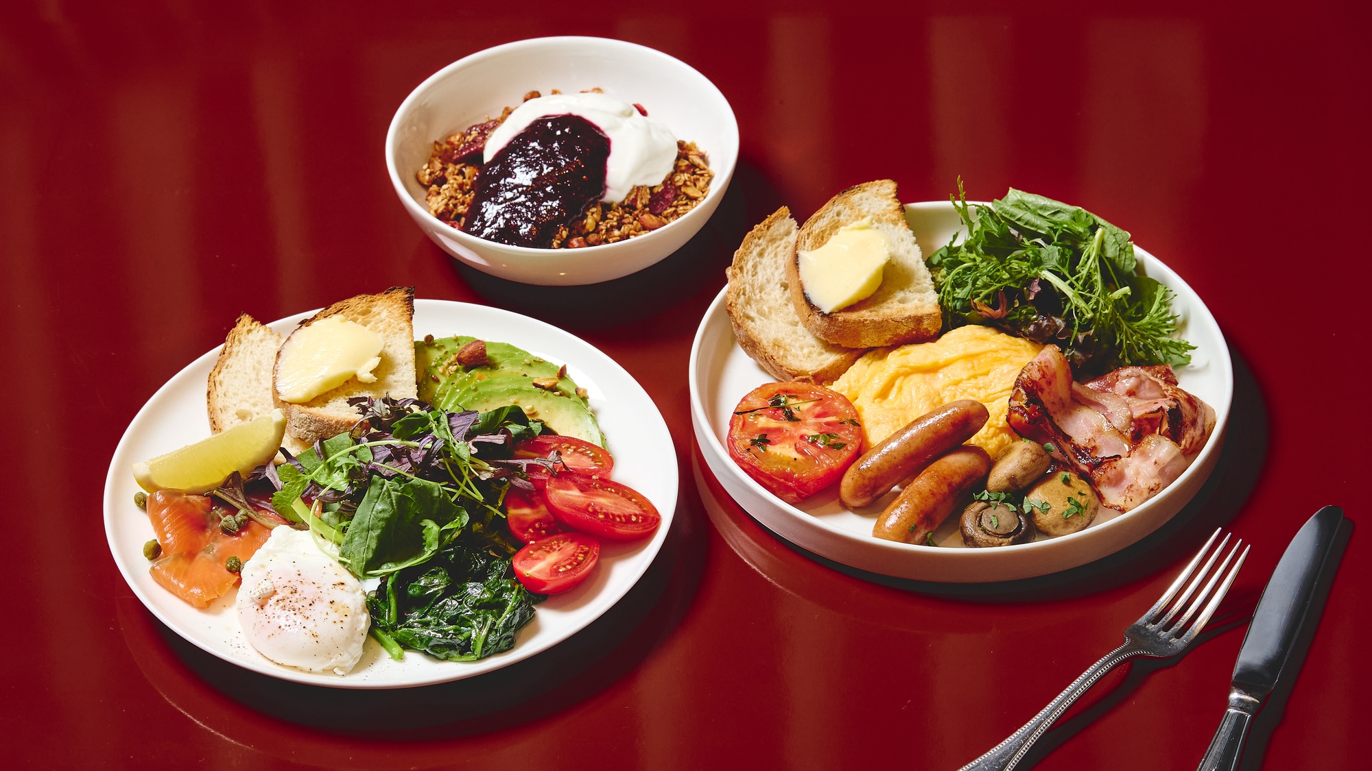 Three types of breakfast plates