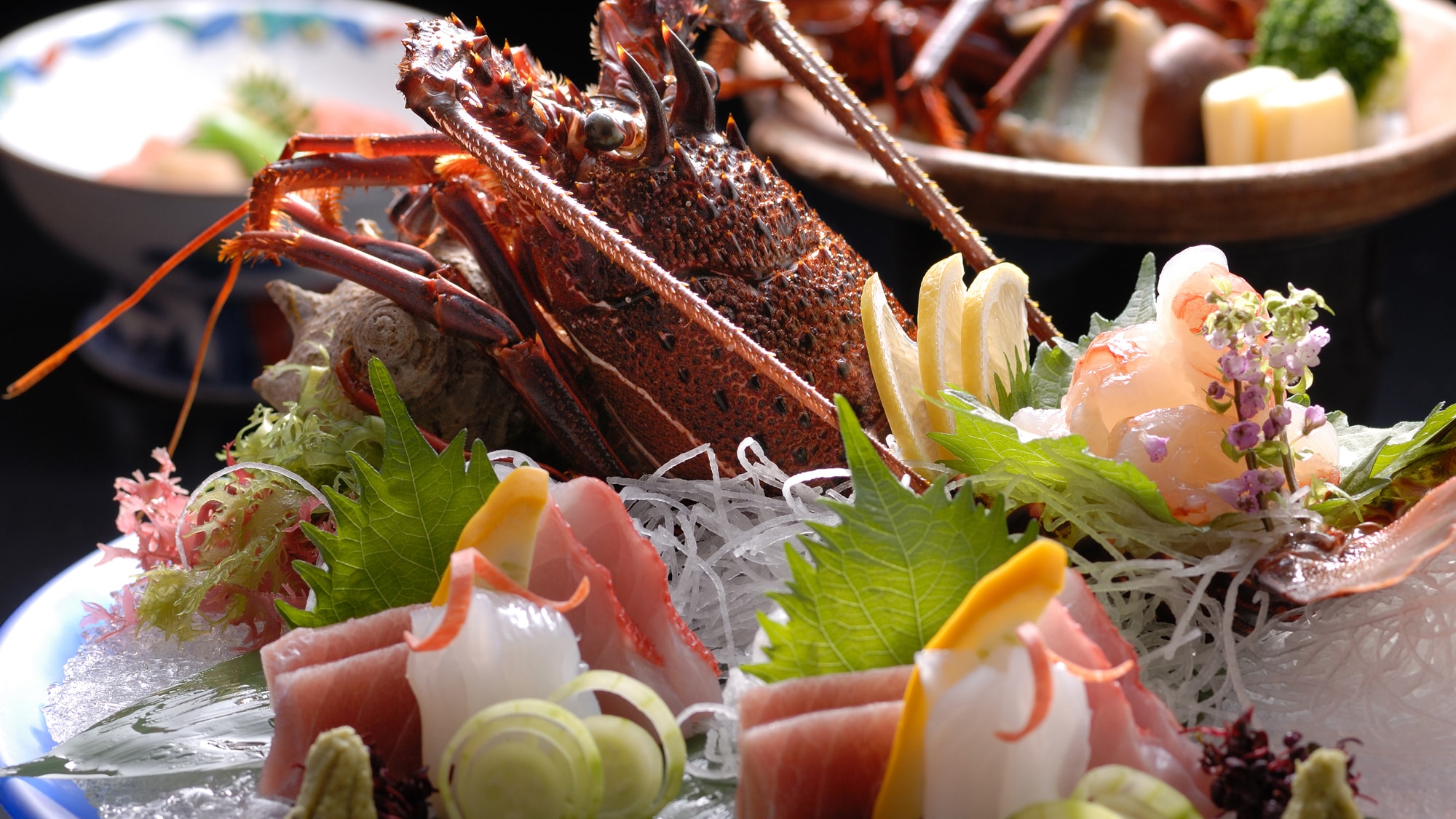 Seafood menu with spiny lobster sashimi