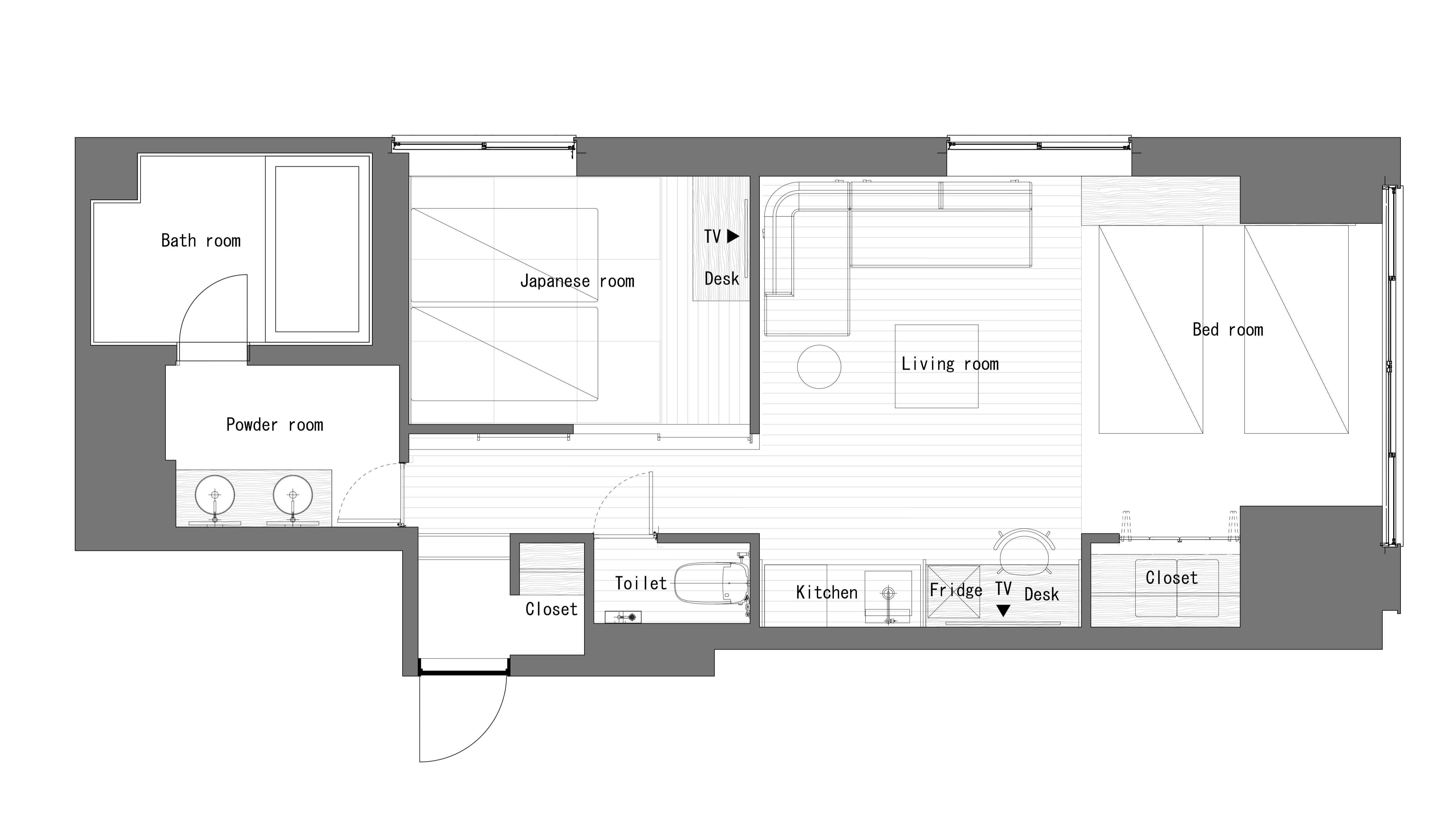 Sakura House Suite・Denah lantai kapasitas 4 orang (kamar 321).