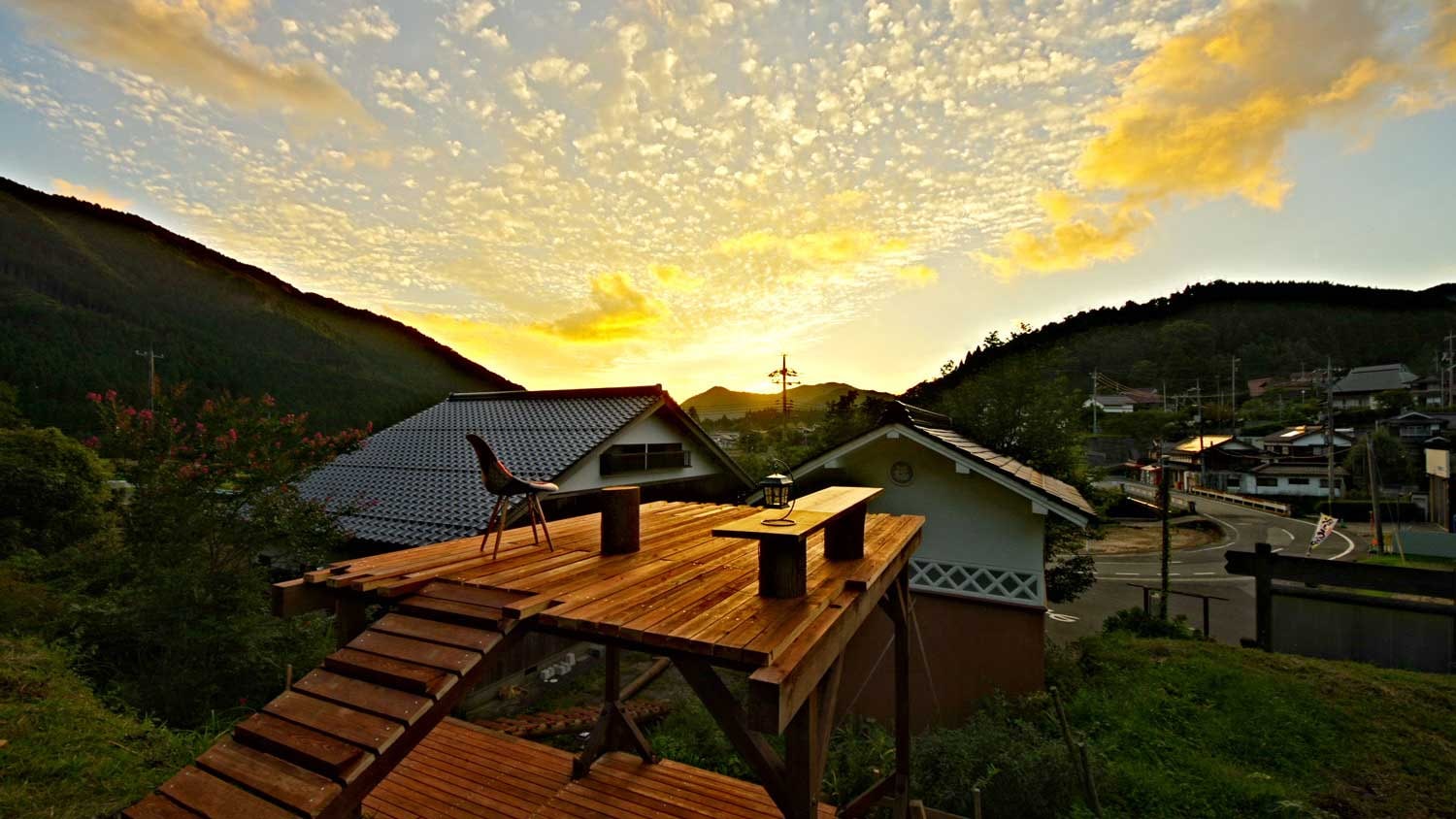 Evening view of the wooden deck