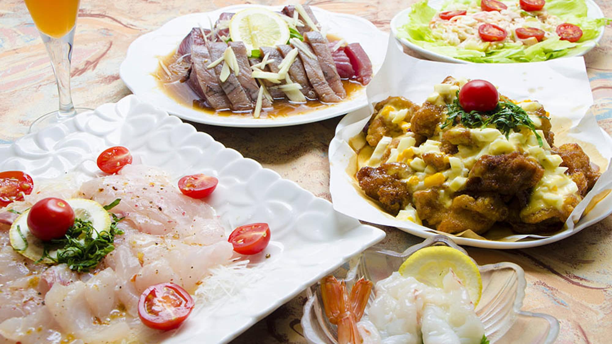 *[Dinner example] We are proud of the original Italian cuisine carefully prepared by the owner of our inn.