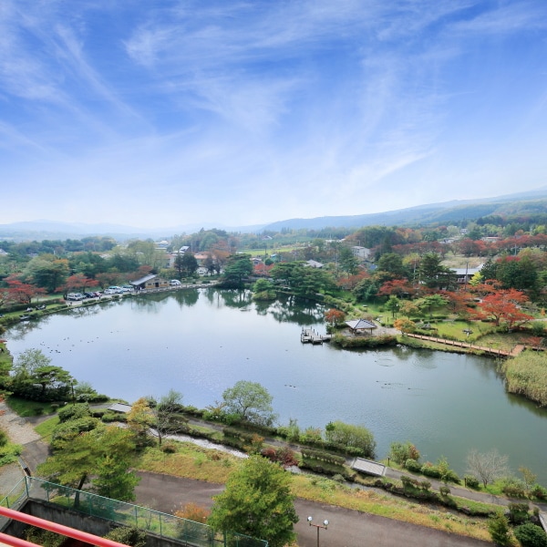 Overlooking Kagamigaike from the pond-side guest room that boasts a view