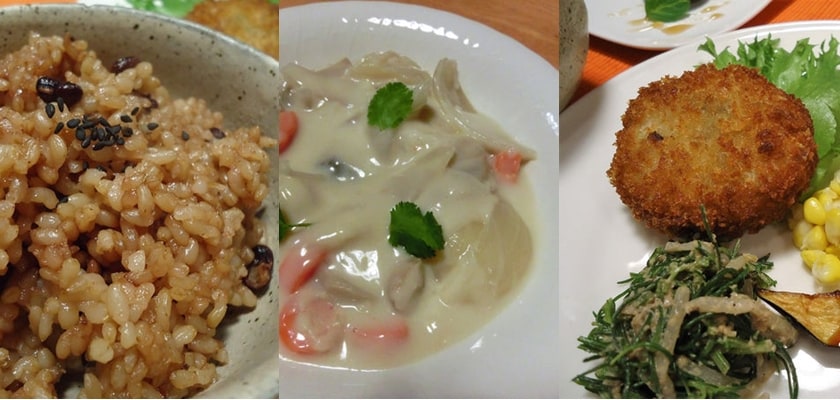 Brown rice, croquette, stew