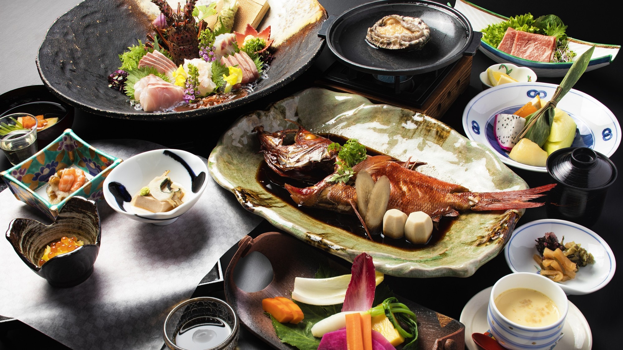 清流莊精選宴席套餐～全魚燉煮、龍蝦生魚片、蒸鮑魚～