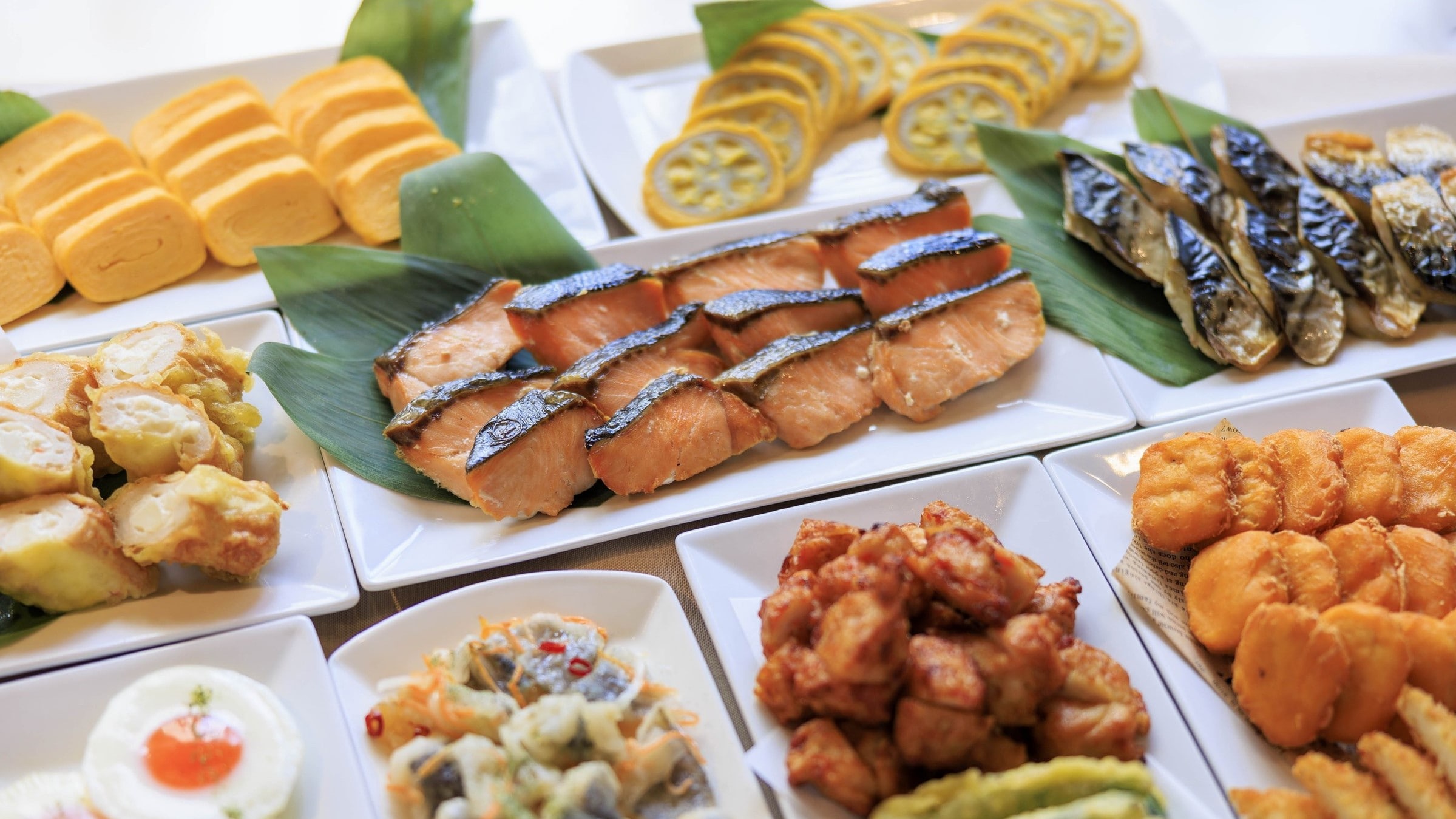 Breakfast is a free buffet style of Japanese and Western dishes.