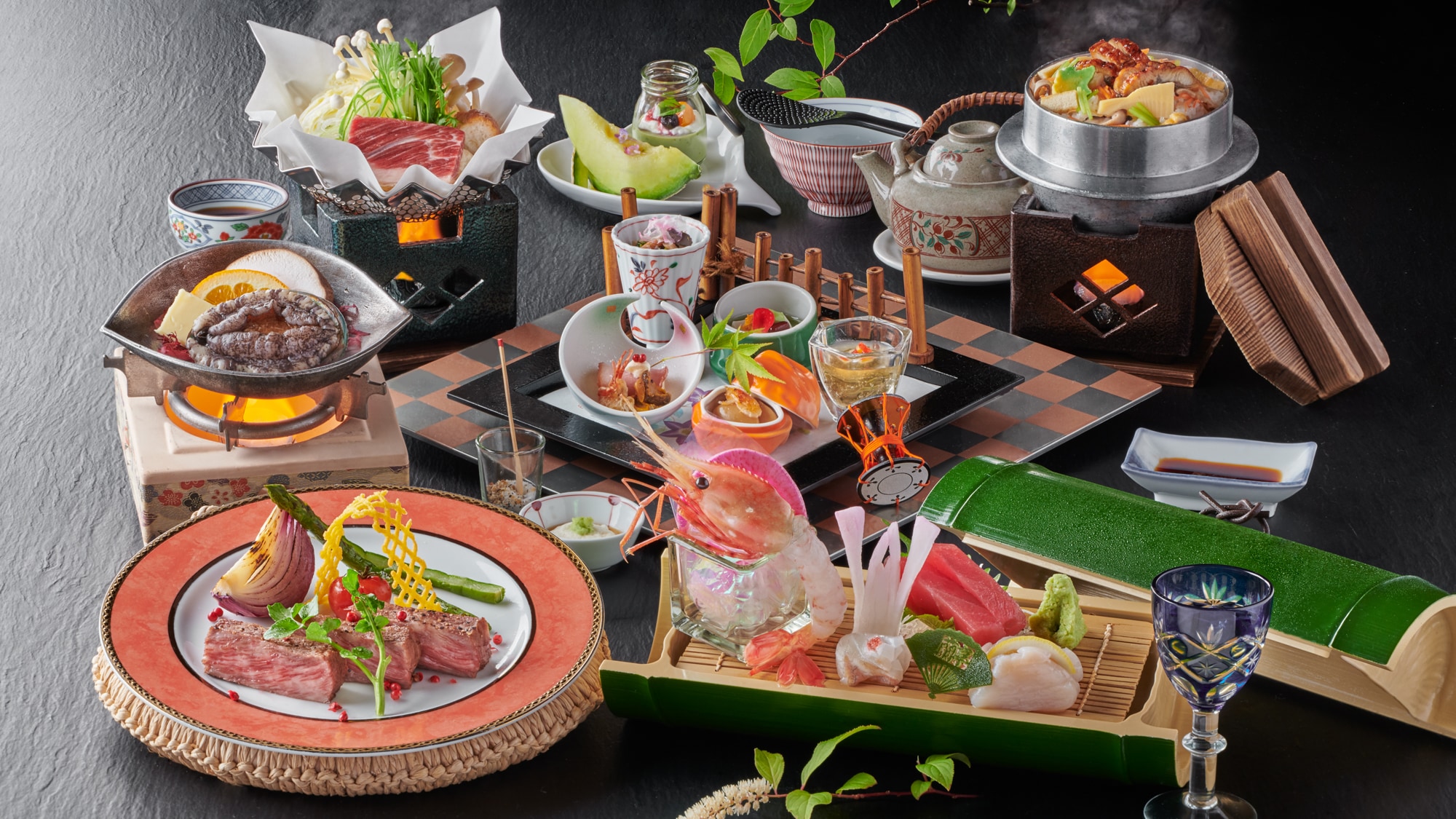 Rantei Three Star ★ A luxurious gourmet banquet course including Sendai beef steak and grilled abalone (example of Rantei menu)