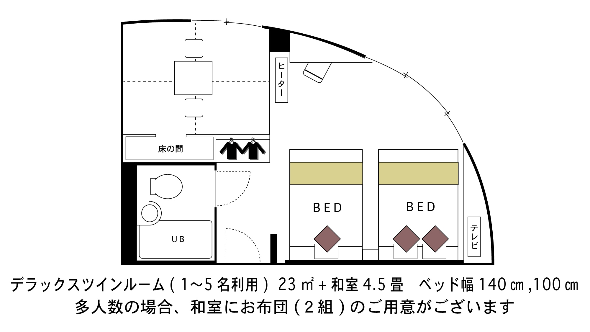 ☆ 豪華雙床房☆ ■ 面積23平方米■ ★ 平面圖★