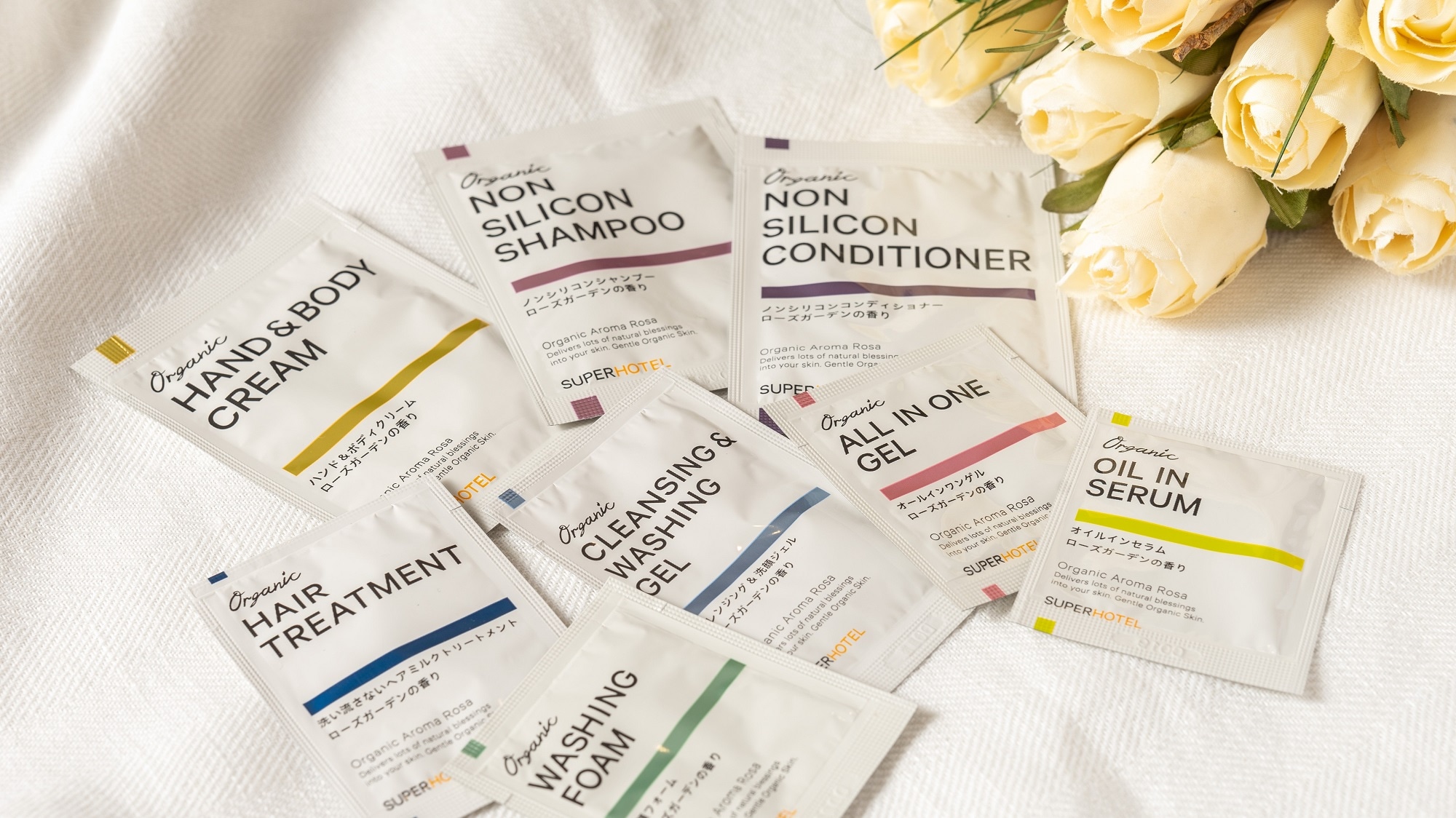 [Organic] Organic amenities designed by female staff. Treat yourself to the rose scent