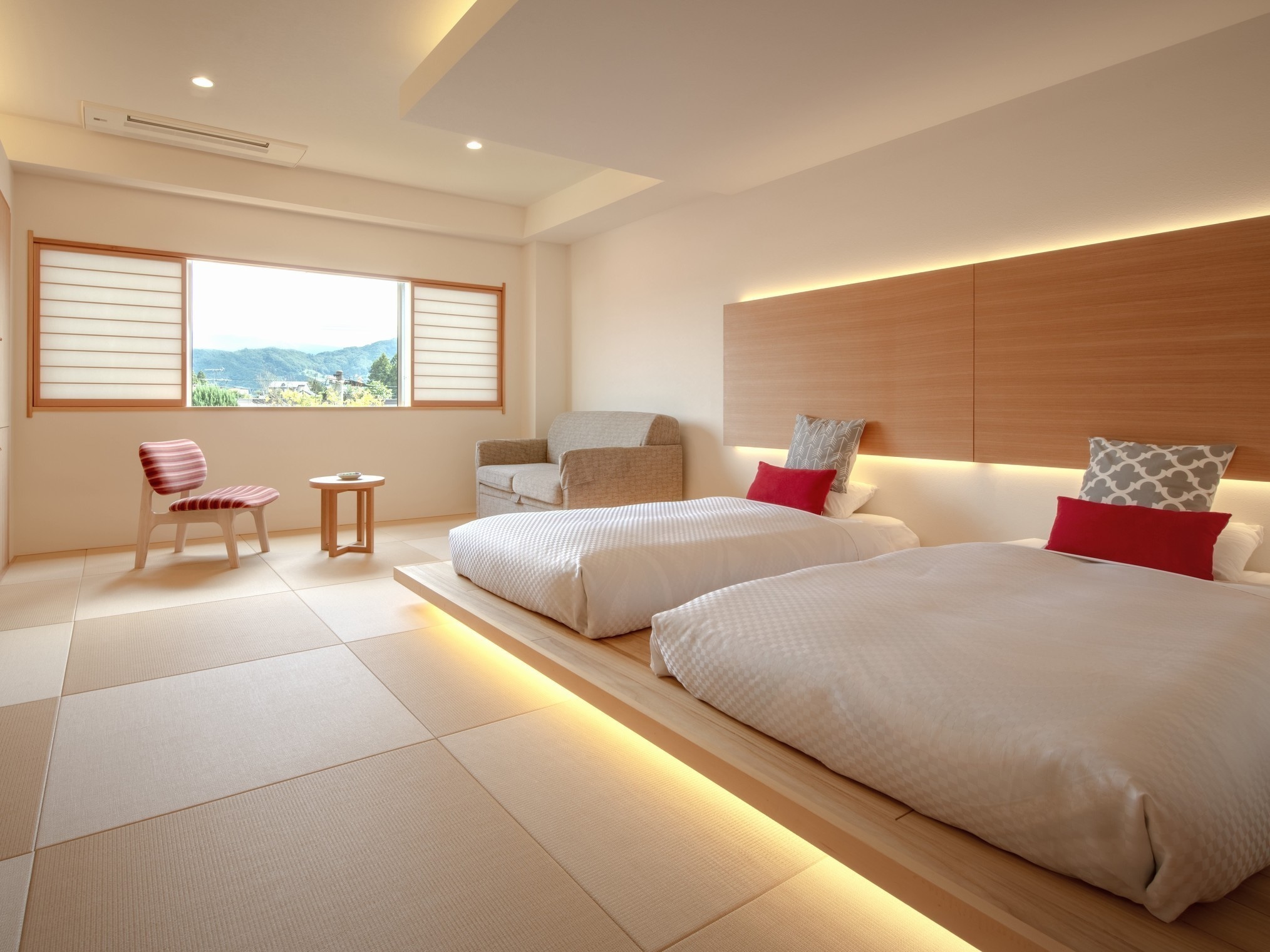 Kamar bergaya Jepang modern Jepang tempat tidur rendah (contoh)