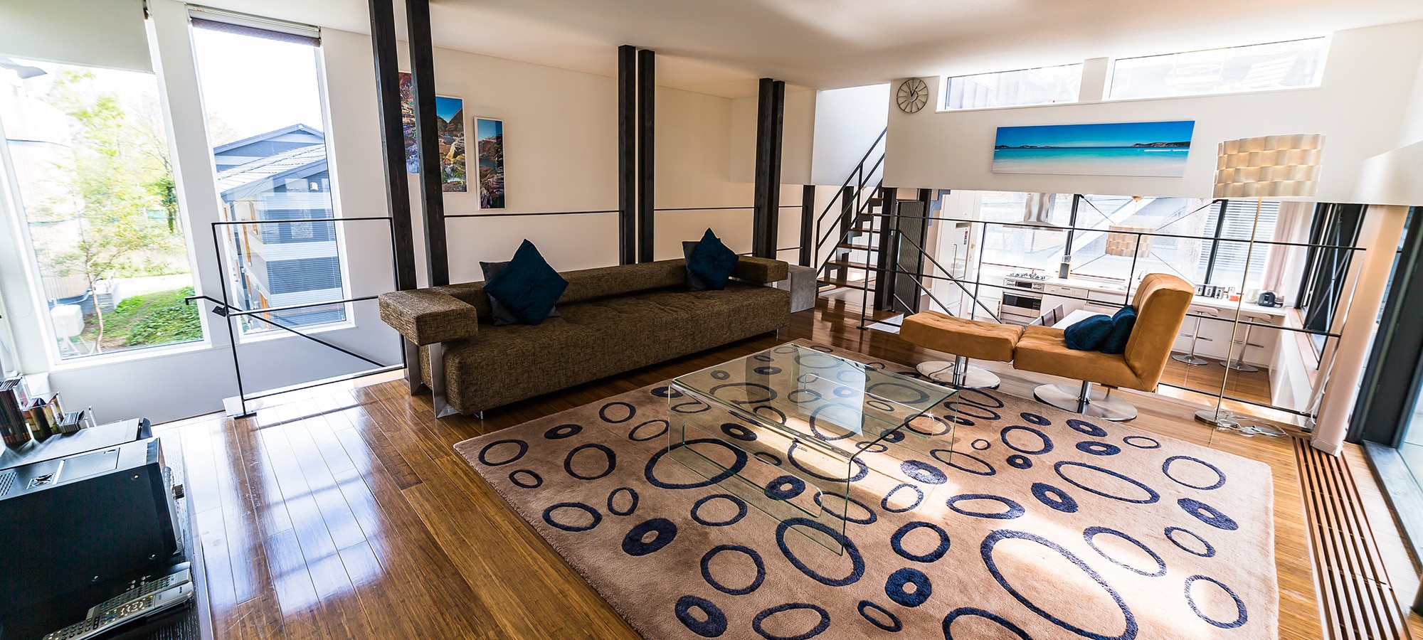 A spacious living room with a modern design