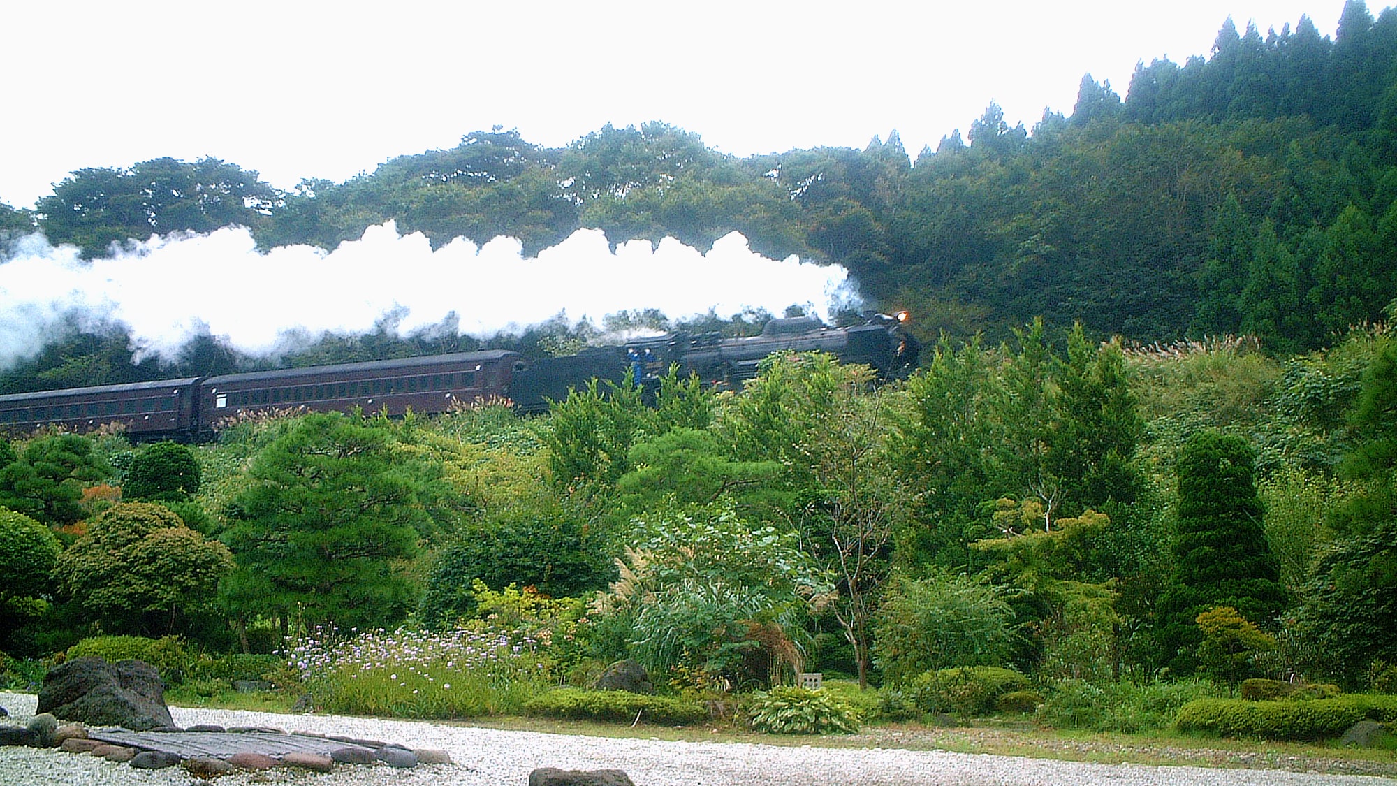 Steam locomotive seen from the hotel's courtyard