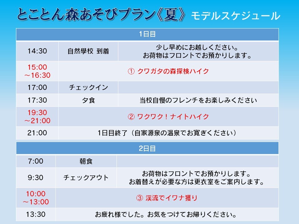 Model Schedule (Summer)