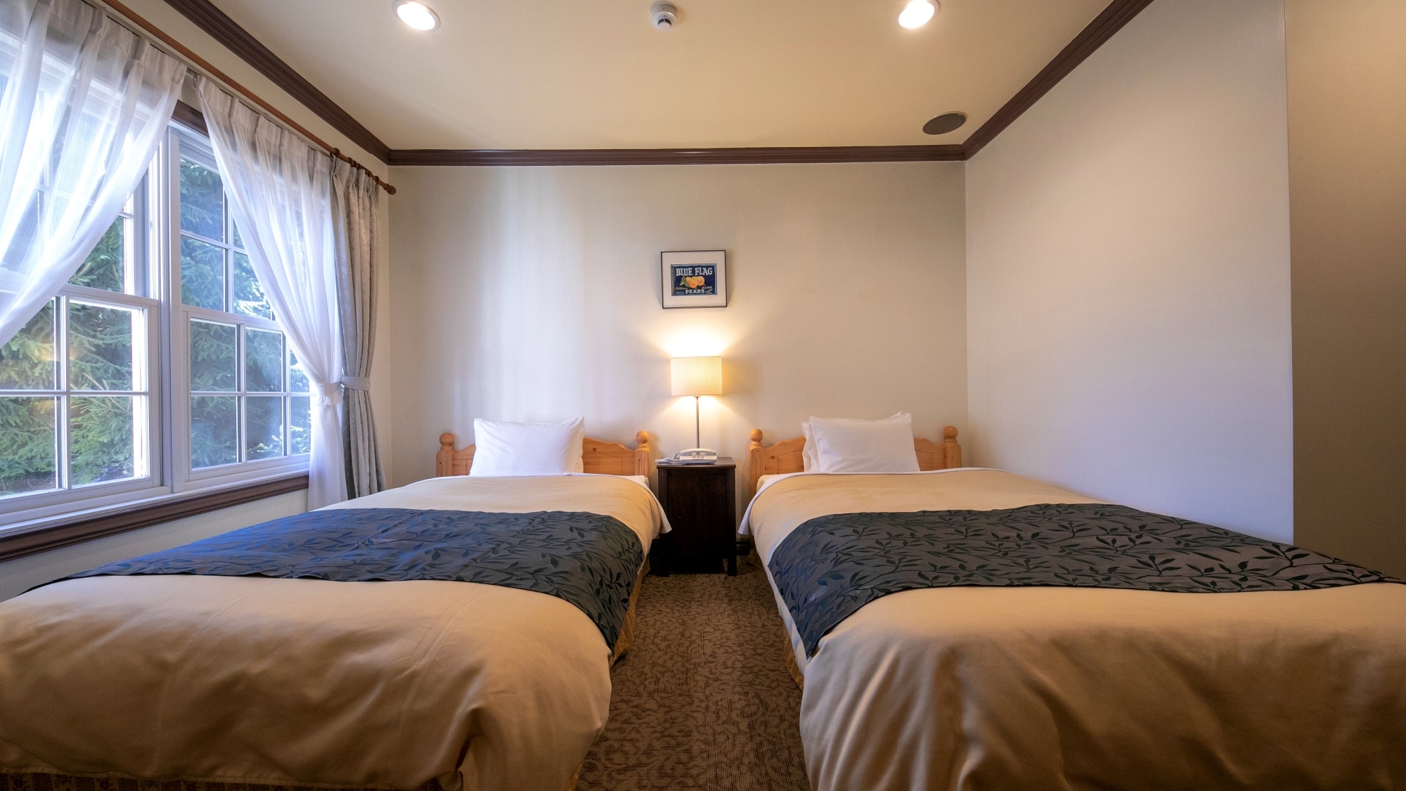 [Twin] A comfortable bedroom with sunlight coming in through the window