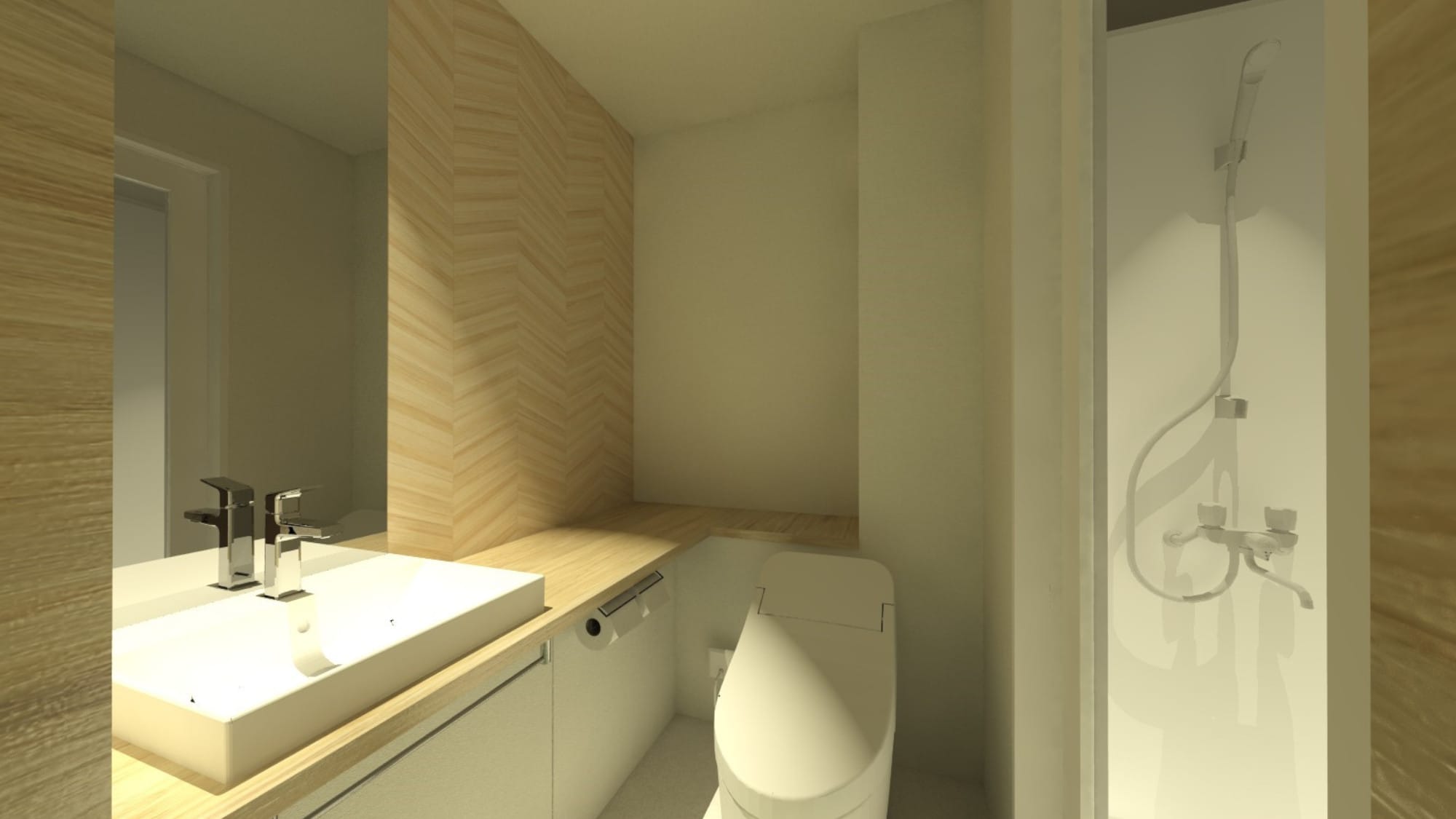 The shower room has a simple design and is easy to use.