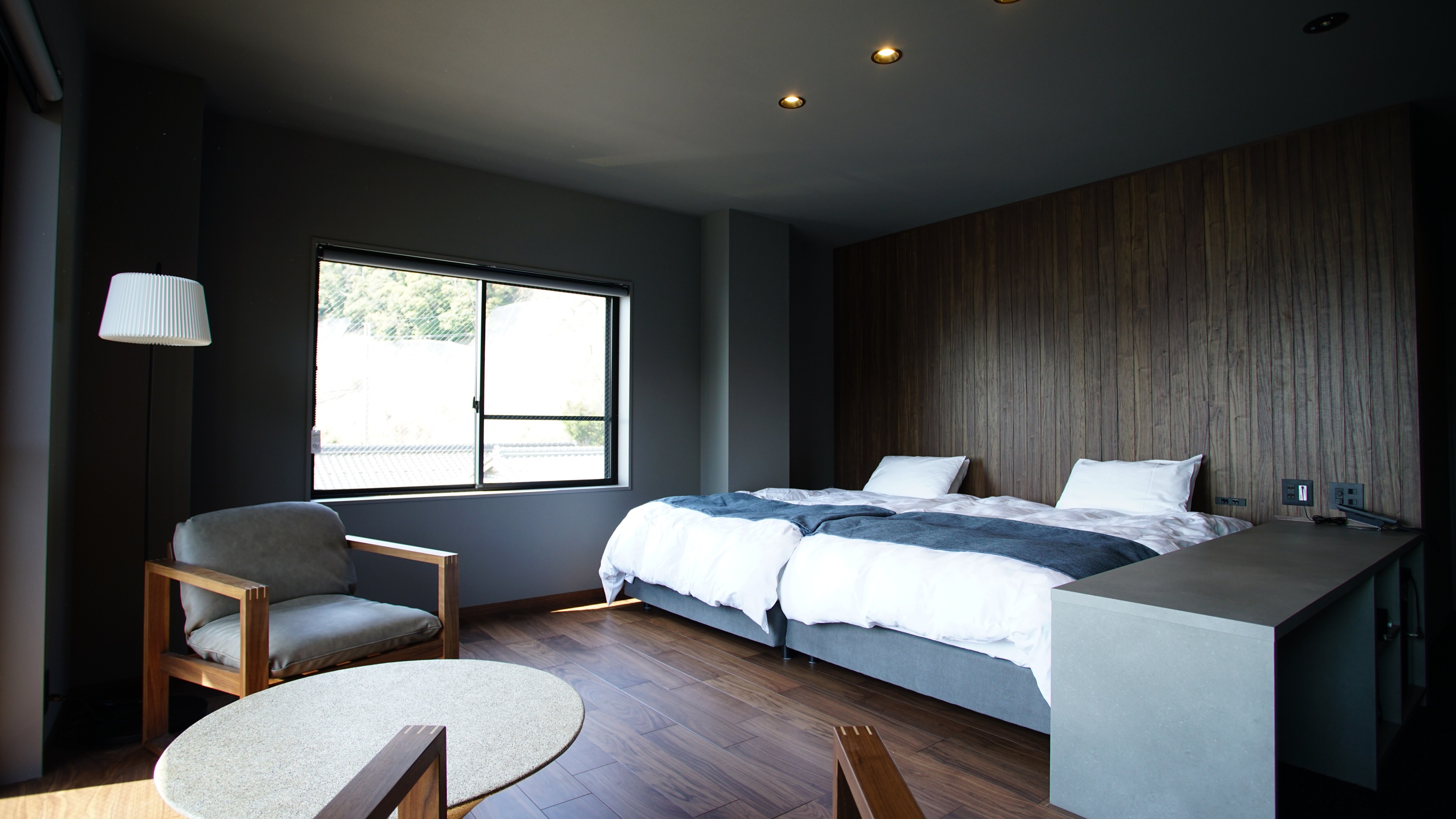 Twin room overlooking the fishing village along Wakasa Bay