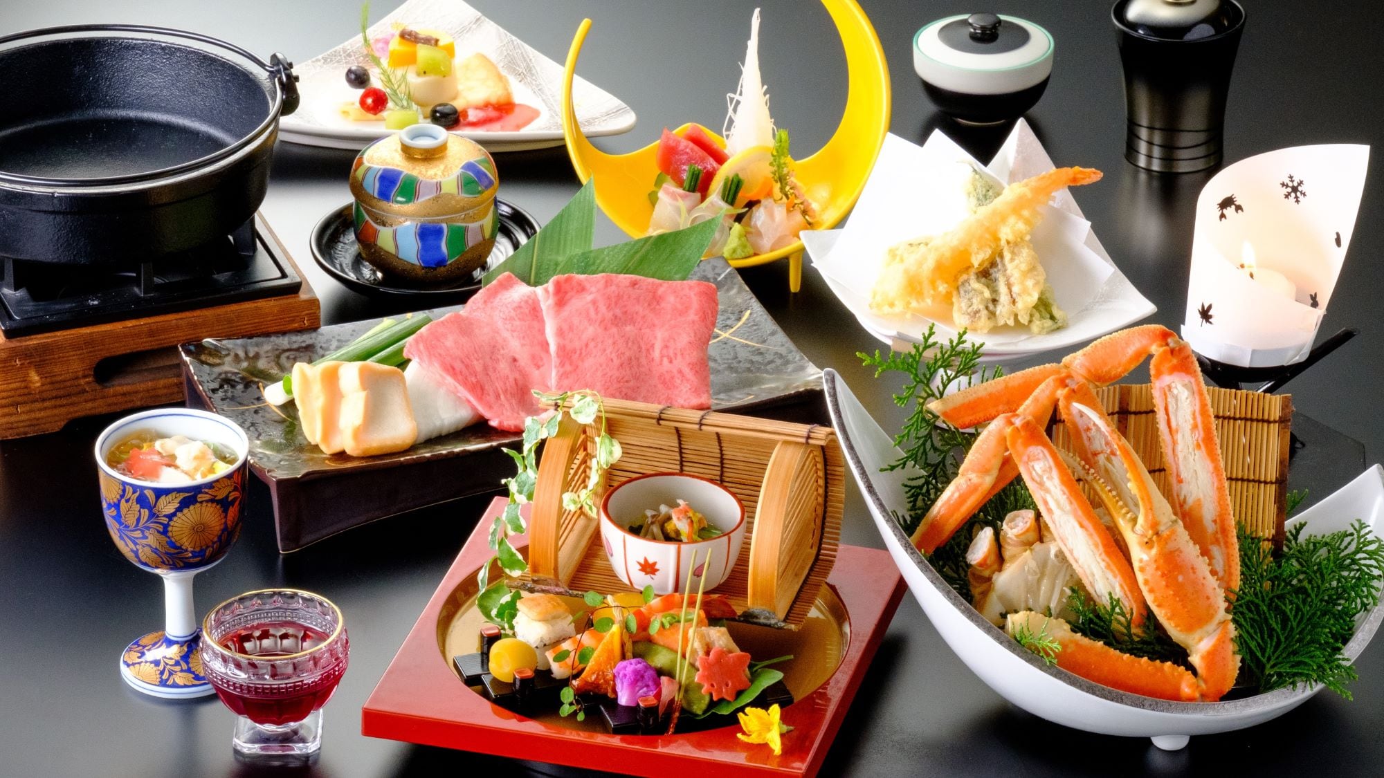 螃蟹和但馬牛肉，冬季休閒懷石料理圖片