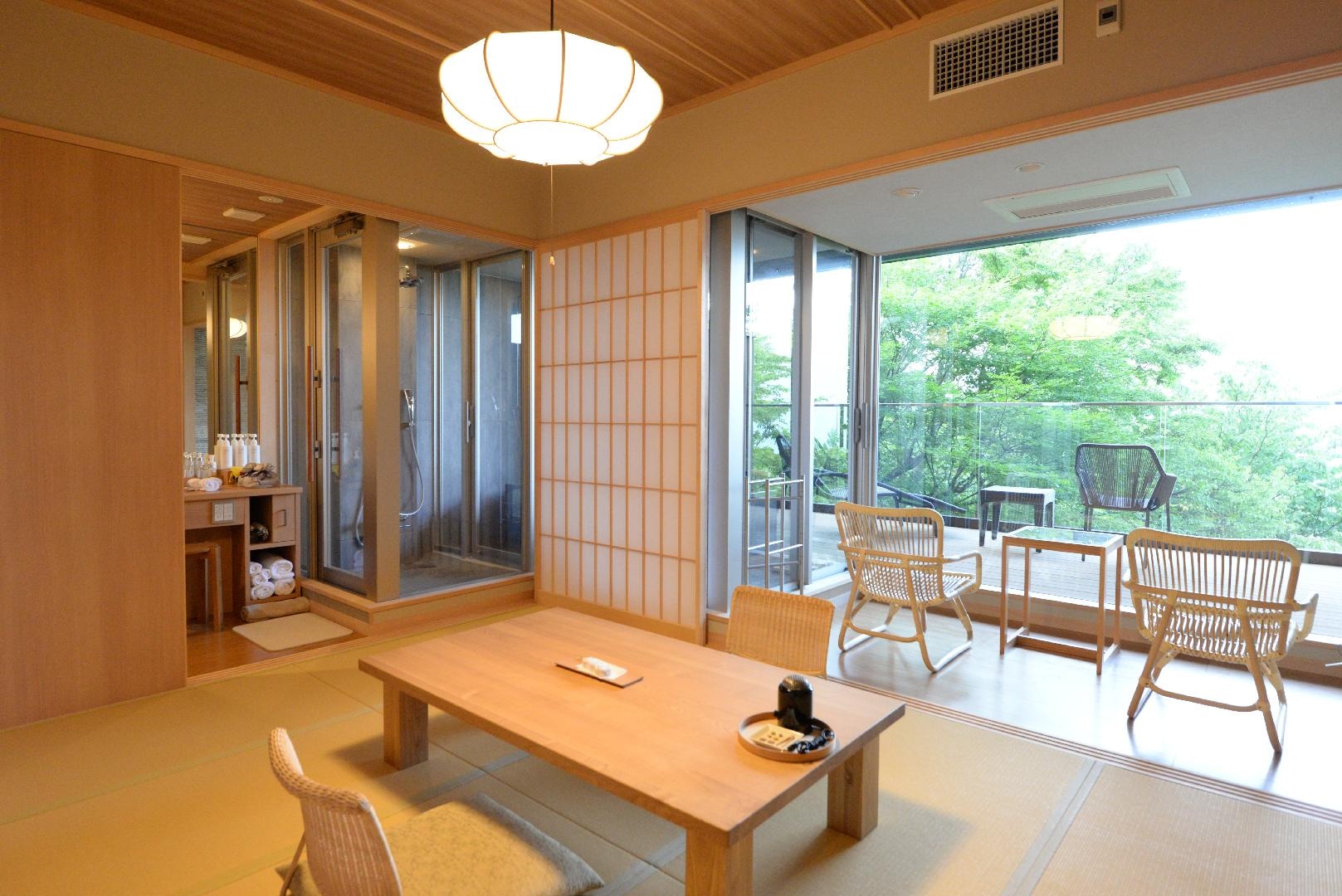 Kamar bergaya Jepang 10 tikar tatami dengan tepi lebar + dek pemandangan taman alam