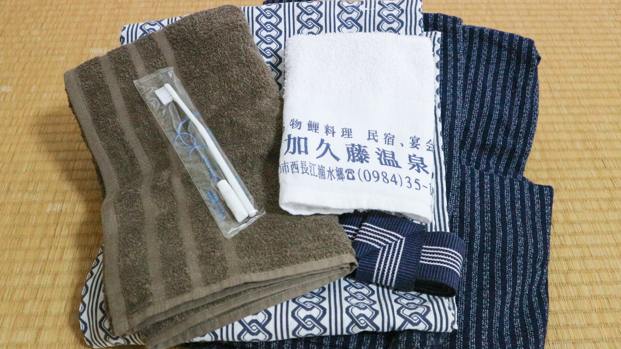 *[Contoh fasilitas] Perlengkapan dasar seperti handuk, yukata, dan sikat gigi disediakan.