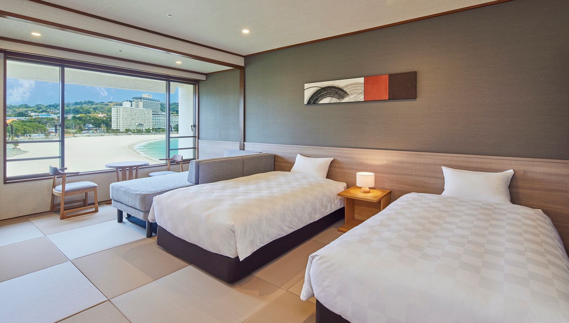 [Kamar bergaya Jepang sedang + dua tempat tidur single]