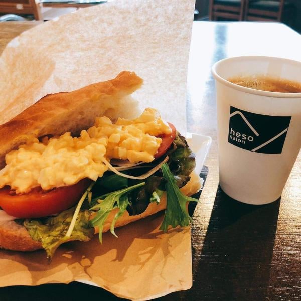 Breakfast: Kobayashi Gold Egg sandwich (with coffee)