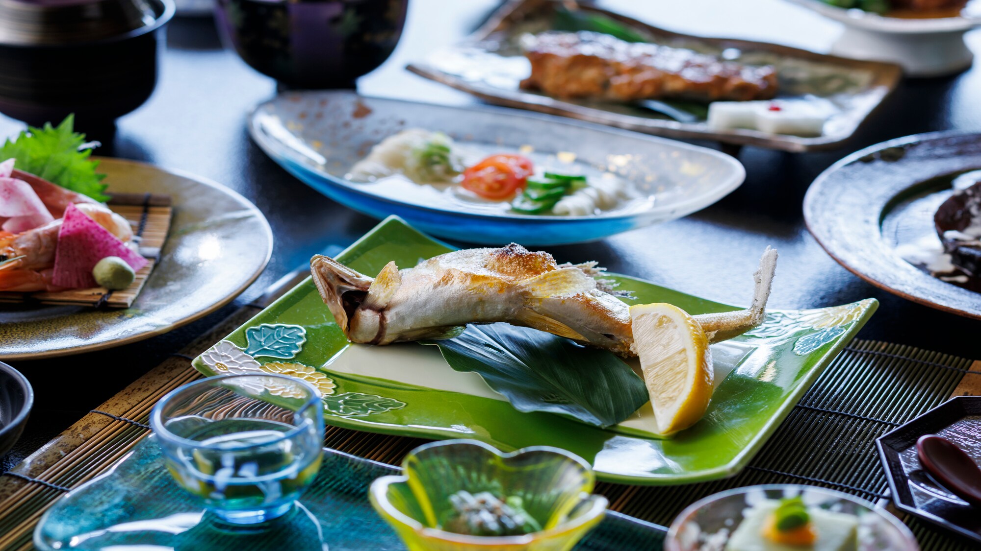 Ayu (sweetfish) served at a riverside restaurant in Tsukishiro.