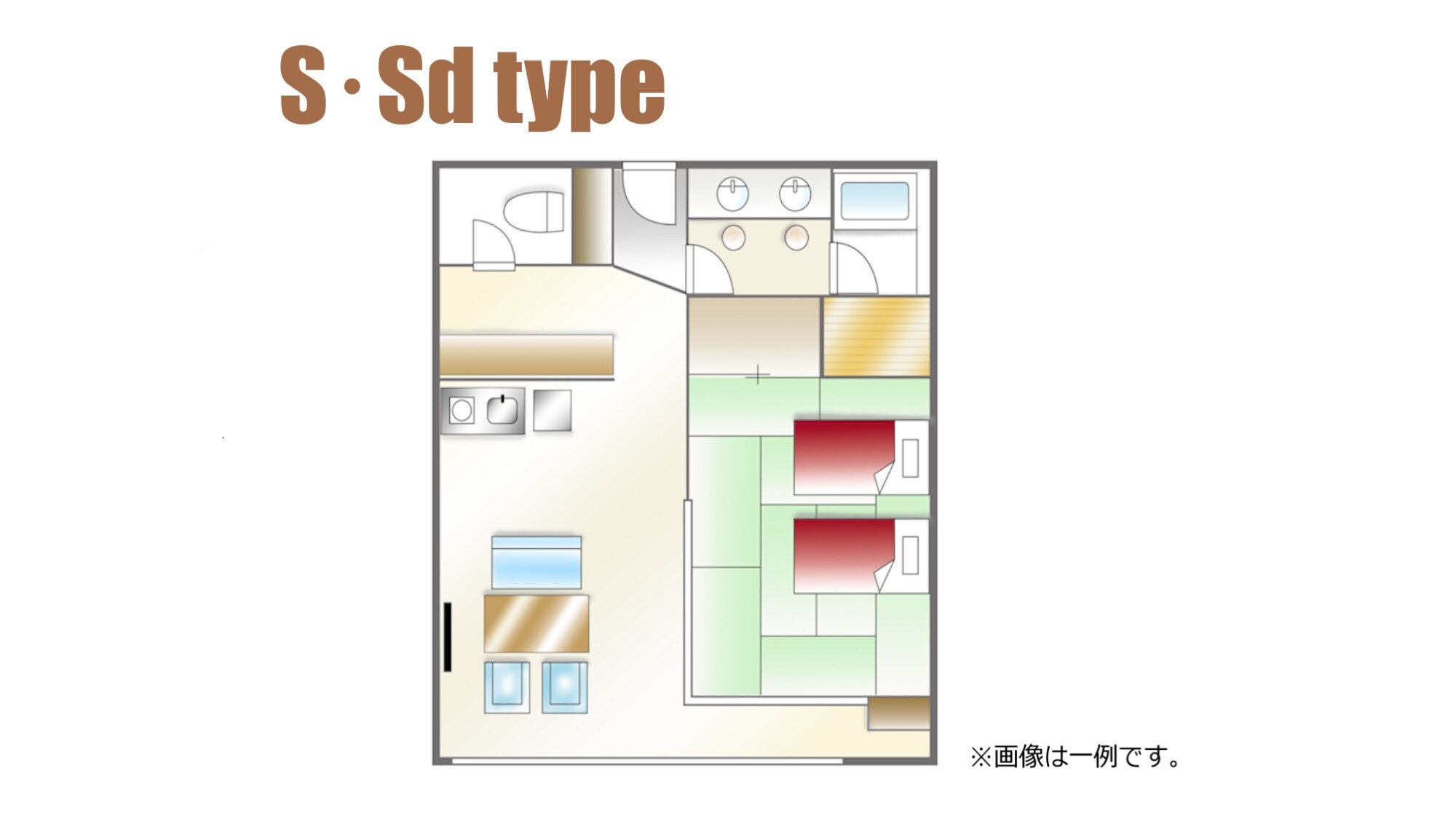 [Standard room layout example] 1LDK, Japanese-style room that can accommodate up to 4 people (with mini kitchen)