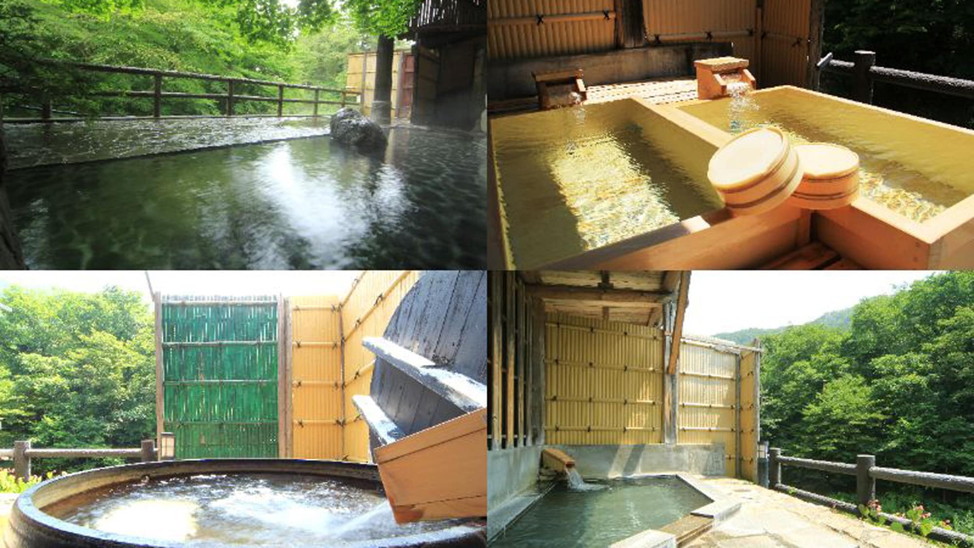 #Selain pemandian dalam dan luar ruangan yang besar, ada tiga jenis pemandian luar ruangan pribadi yang dapat digunakan tamu secara gratis.